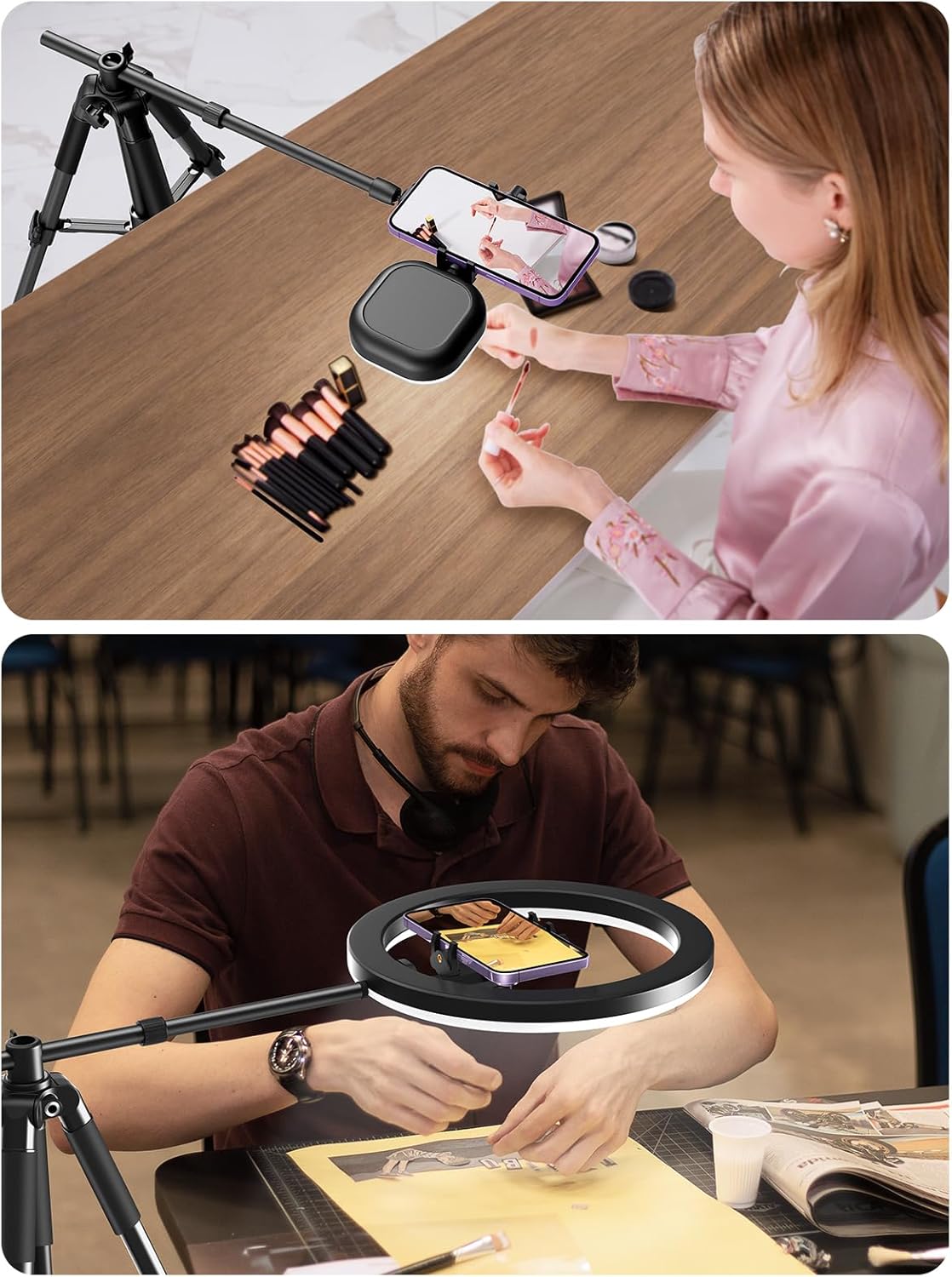 Elitehood Ultra-Stable Overhead Tripod for iPhone – Heavy Duty Aluminum iPhone Tripod Stand, 360°Adjustable & 25in Horizontal Long Phone Arm, Tall Phone Holder Stand Mount for Recording