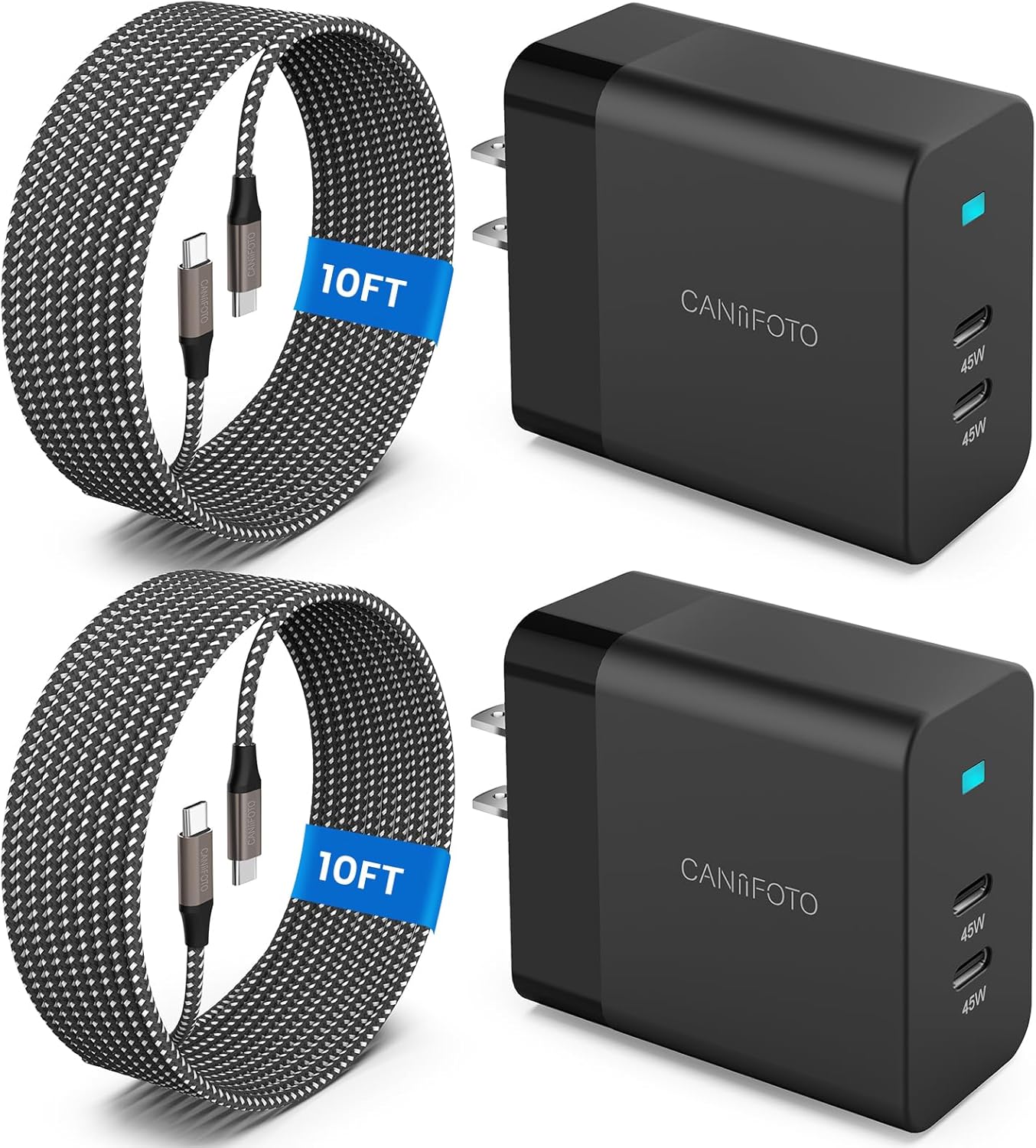 2Port 45W Super Fast Charger Type C, 2Pack 45W USB-C Charger Android Phone Charger Fast Charging for Samsung Galaxy S24 Ultra/S24+/S24/S23 Ultra/S23+/S22/S20/Note10+/Tab S9 with 2X 10ft Type C Cord