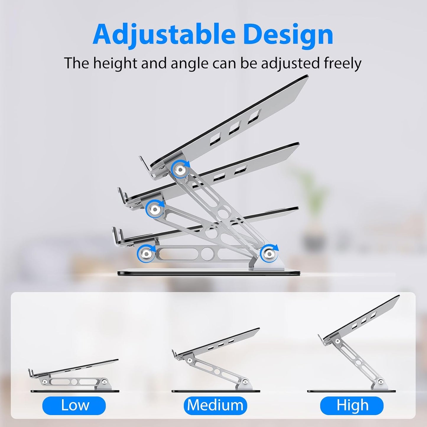 Laptop Stand for Desk, Adjustable Laptop Riser, Metal Foldable Computer Stand Holder Portable Notebook Mount, Ventilated Cooling Notebook Stand Compatible with 10-15.6” Laptops