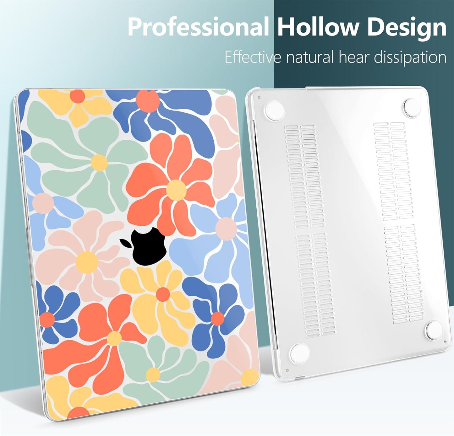 TWOLSKOO Compatible with M4 MacBook Air 15 inch Case 2025-2023 Released Model M4 A3241 M3 A3114 M2 A2941, Plastic Hard Shell & Screen Protector & Keyboard Cover & Type C Adapter, Chamomile Blue