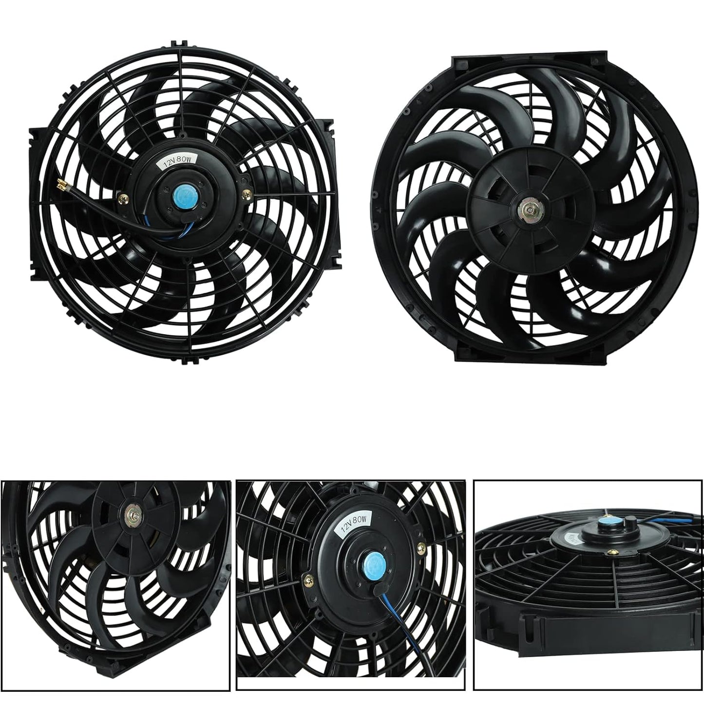 2PCS 12 Inch Universal Slim Fan Push Pull Electric Radiator Cooling 12V 80W Mount Kit Black