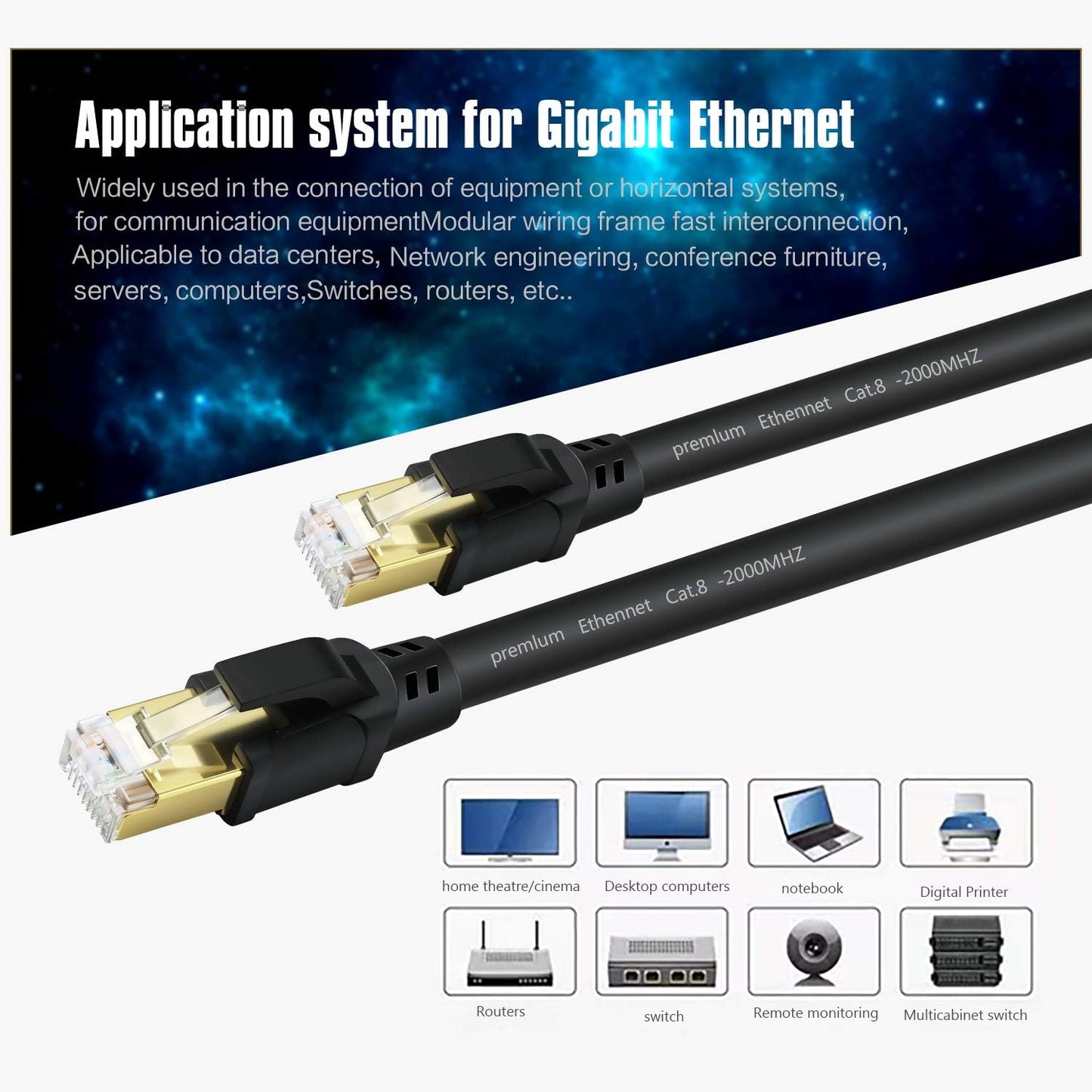 Cat8 Ethernet Cable 200ft, Internet Network Cord, 40Gbps 2000Mhz LAN Wires, High Speed SSTP LAN Cables with Gold Plated RJ45 Connector for Router, Modem, Gaming, Xbox (200ft)