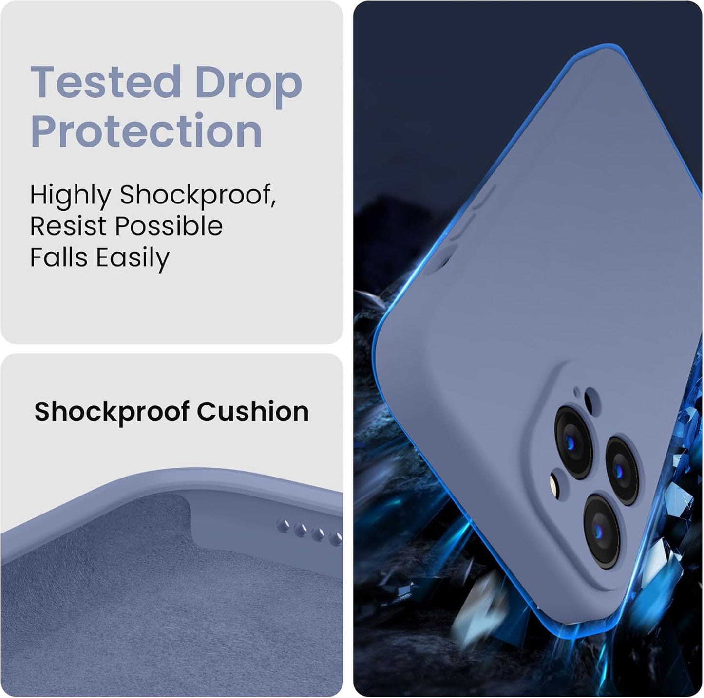 FireNova Designed for iPhone 13 Pro Max Case, Silicone [Camera Protection] Phone Case with [2 Screen Protectors], Soft Anti-Scratch Microfiber Lining Inside, 6.7 inch, Lavender Gray