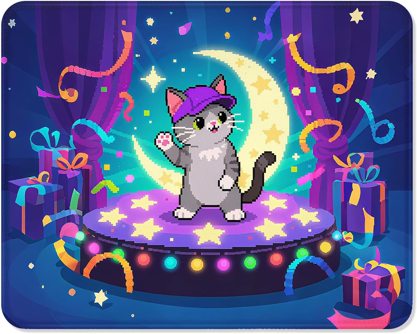 ITNRSIIET Mouse Pad Non-Slip Rubber Base Smooth Surface Stitched Edges Waterproof Durable Compatible with All Mice for Office & Gaming, Desk Accessory, 10.2x8.3x0.12 inch, PixelPartyCat