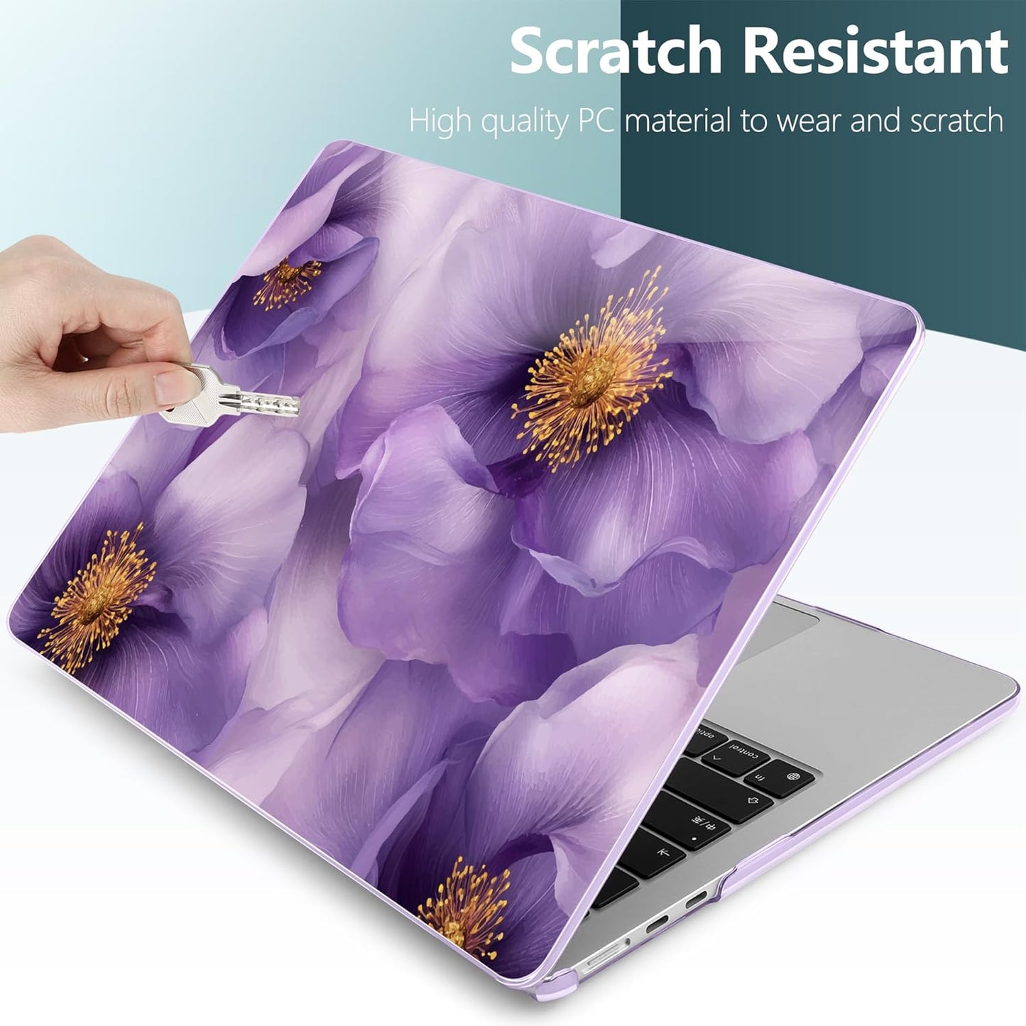TWOLSKOO Compatible with M4 MacBook Air 13.6 inch Case 2025-2022 Release M4 A3240 M3 A3113 M2 A2681, Plastic Hard Shell & Keyboard Cover & Type C Adapter & Screen Protector, Purple Flowers