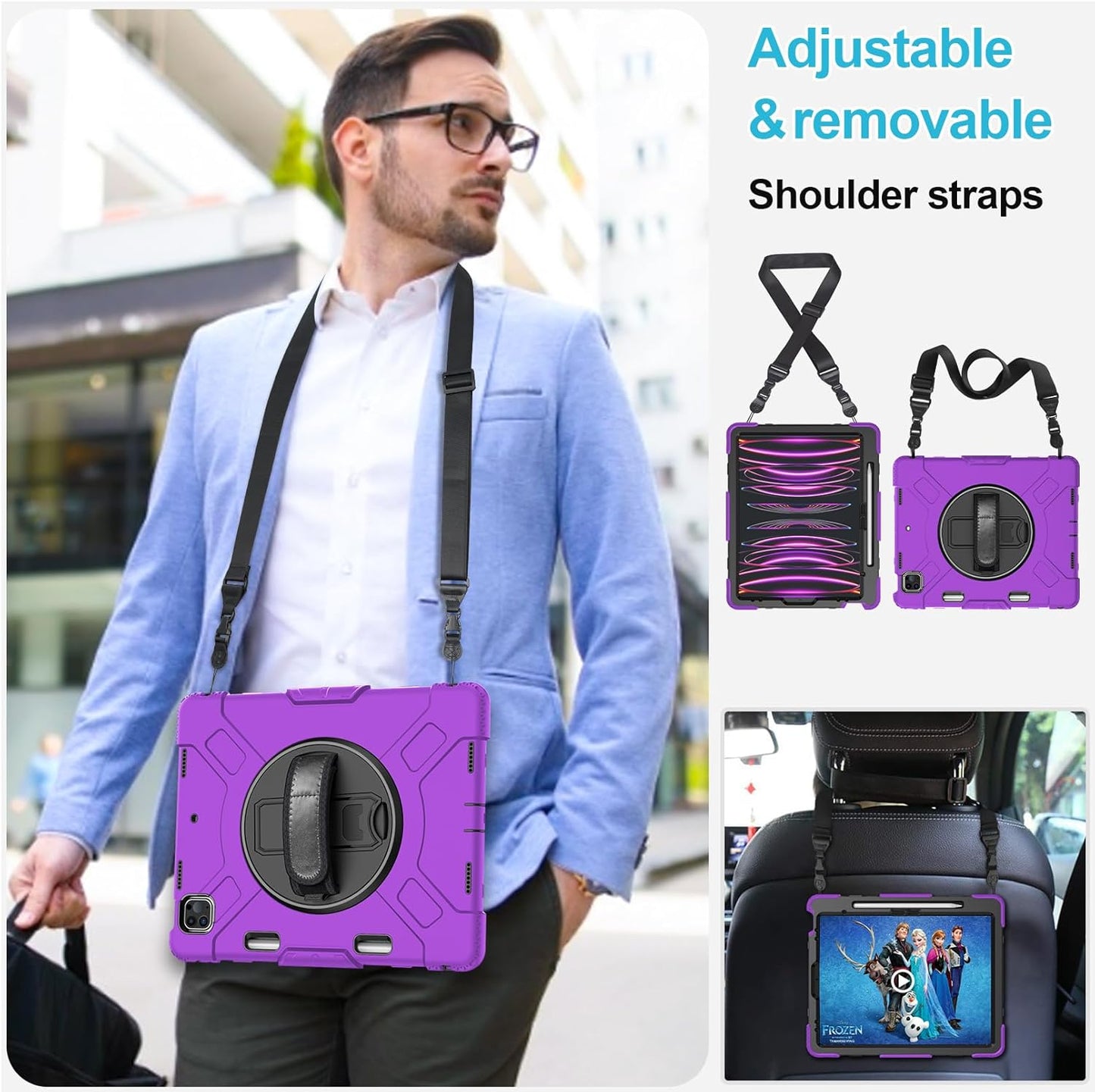 Case for iPad Pro 12.9 2022/2021/ 2020/2018: Cover for iPad Pro 12.9 6th/ 5th/ 4th/ 3rd Generation with Screen Protector- Stand- Pencil Holder- Handle- Shoulder Strap Purple