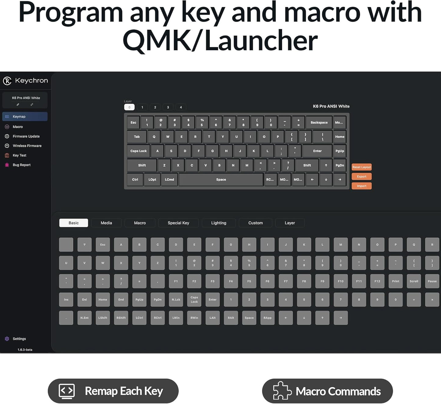 Keychron K6 Pro Wireless Custom Mechanical Keyboard, QMK/Launcher Programmable Macro, Hot-Swappable Keychron K Pro Red Switch Keyboard, 65% Layout White Backlit Office Keyboard for Mac Windows Linux