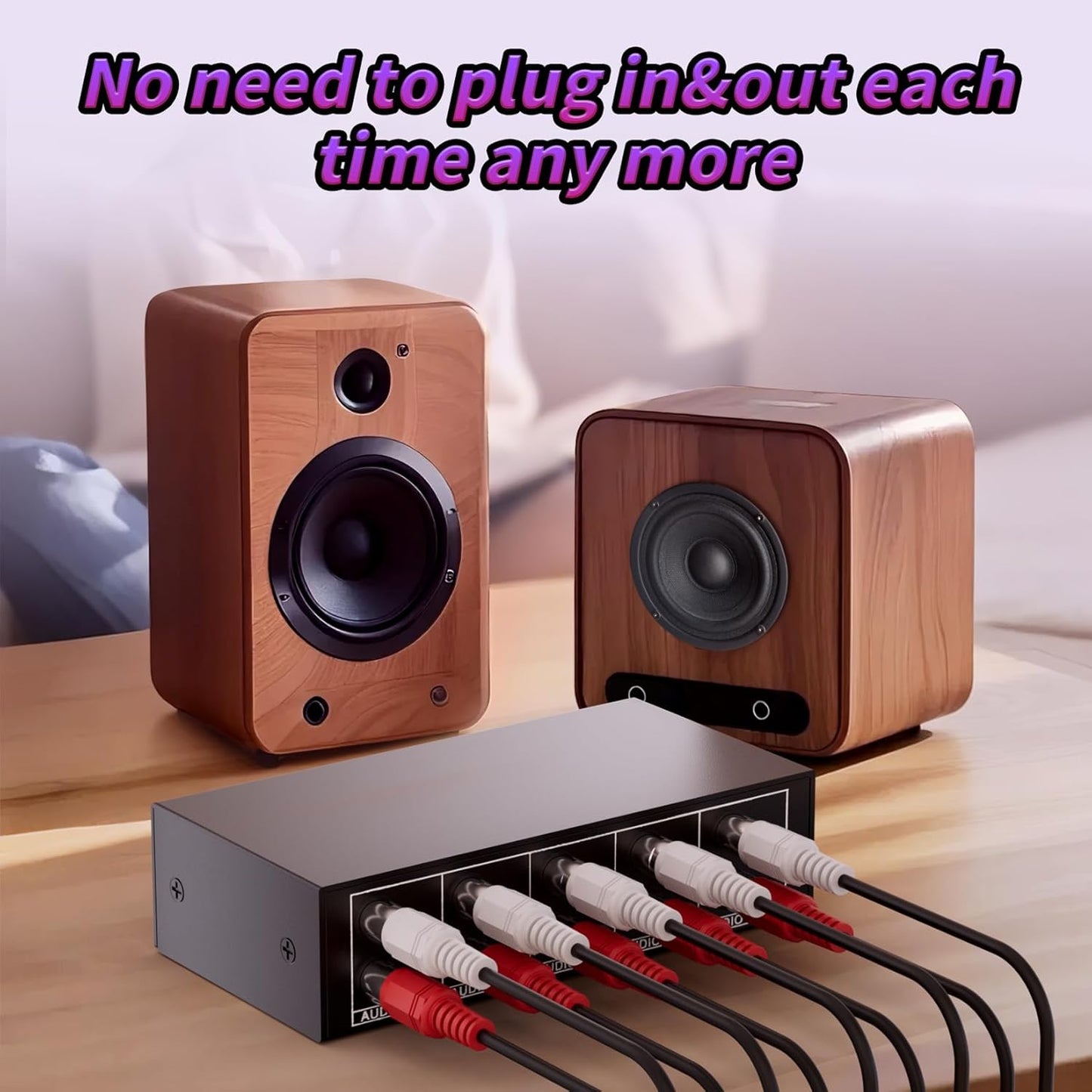 3.5mm Aux + RCA L/R Audio Splitter 1 in 4 Out, BolAAzuL 4-Way Stereo Audio Distributor Box 4-Channel Stereo RCA Splitter 1x4 for DVD Player, Game Console, Headphones, Speaker - w/Power