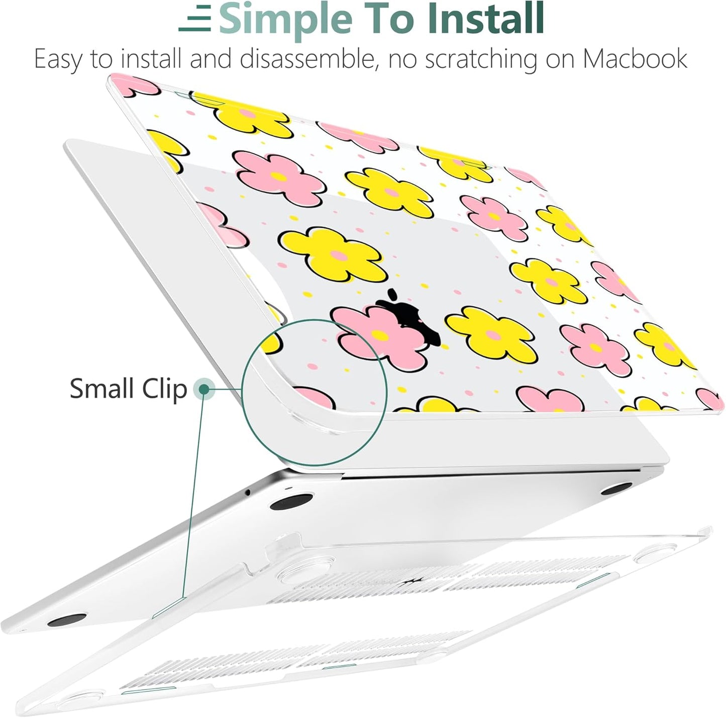 TWOLSKOO Compatible with M4 MacBook Air 13.6 inch Case 2025-2022 Release M4 A3240 M3 A3113 M2 A2681, Plastic Hard Shell & Keyboard Cover & Type C Adapter & Screen Protector, Cute Flowers