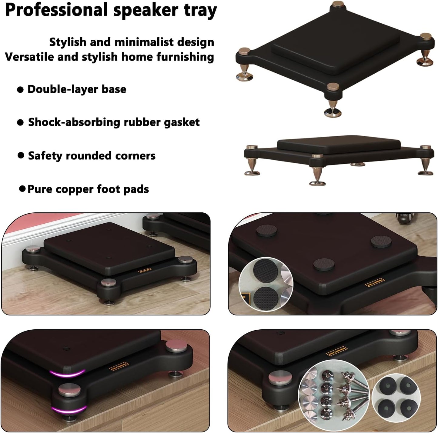 2pcs Subwoofer Isolation Stand, Double-Layered Speaker Isolation Stands with Stainless Steel Metal Feet, Acoustic Speakers Isolation Pad for Floor, Desktop (9.8×13.7in)