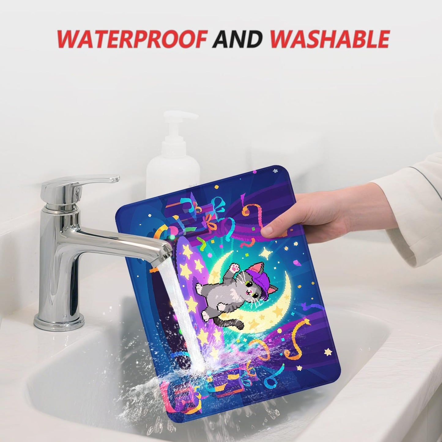 ITNRSIIET Mouse Pad Non-Slip Rubber Base Smooth Surface Stitched Edges Waterproof Durable Compatible with All Mice for Office & Gaming, Desk Accessory, 10.2x8.3x0.12 inch, PixelPartyCat