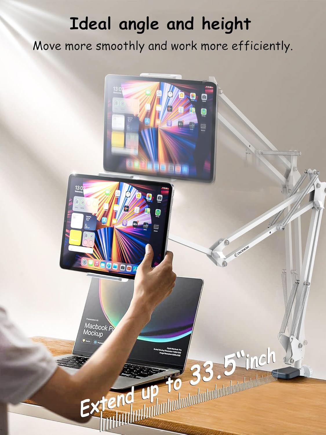 Foldable Tablet Stand, Tablet Mount Adjustable for Bed,Universal Flexible Tablet Holder with 360 Degree Rotation for iPad/iPhoneX/iPad Pro/N-Switch,or Other 4.5~13.5 Inches Devices (White)