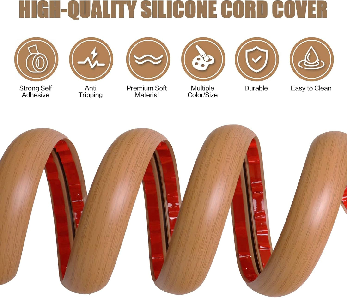 Floor Cord Cover Cavity 0.8"x0.37" Self Adhesive Cord Hider, 10FT Low Profile Cable Management, Extension Strip Protector for Wires, Prevent Cable Trips for Offices, Gyms, Exhibitions (Brown Wood)