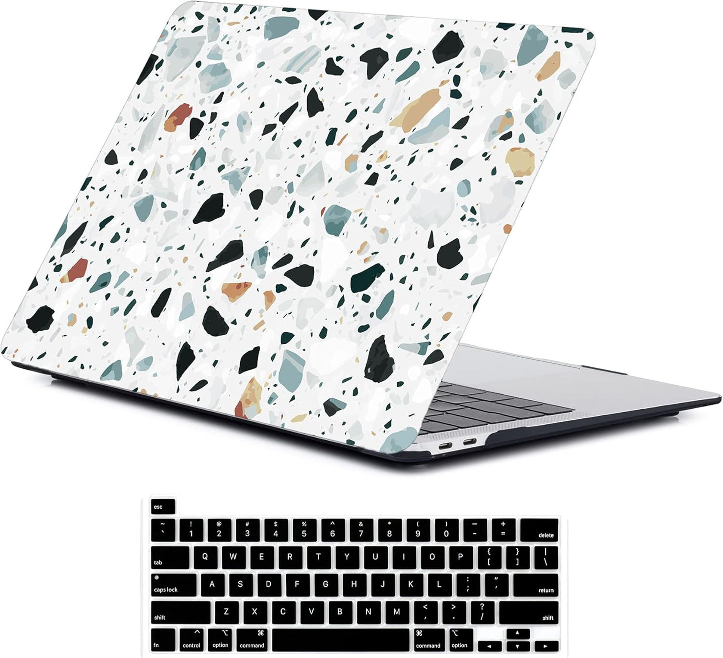 LanBaiLan Compatible for MacBook Pro 13 inch with Touch Bar 2022 2020 2019 2018 2017 2016 Release M1 M2 chip A2338 A2289 A2251 A2159 A1989 A1706 A1708 Laptop Case & Keyboard Cover, Terrazzo Marble