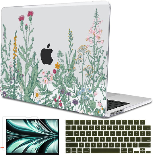 Compatible for MacBook Air 13.6 inch Case M4 M3 M2 2025 2024-2022 Release Model A3240 A3113 A2681, Printed Plastic Protective Hard Shell Cover for MacBook Air M4 13", Green Plants Flowers