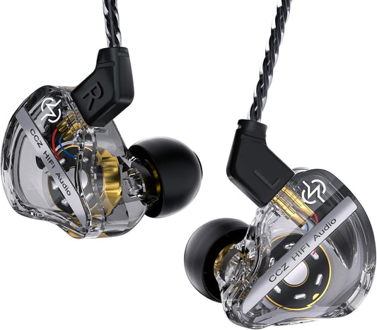 CCZ DC01 Pro in Ear Monitor Headphones, iems for Gaming, Professional Gaming Earbuds Super Bass Wired Earphones with 1DD, Patent Ear fins, Ear tips, for Singers Musicians Podcaster (black without mic)