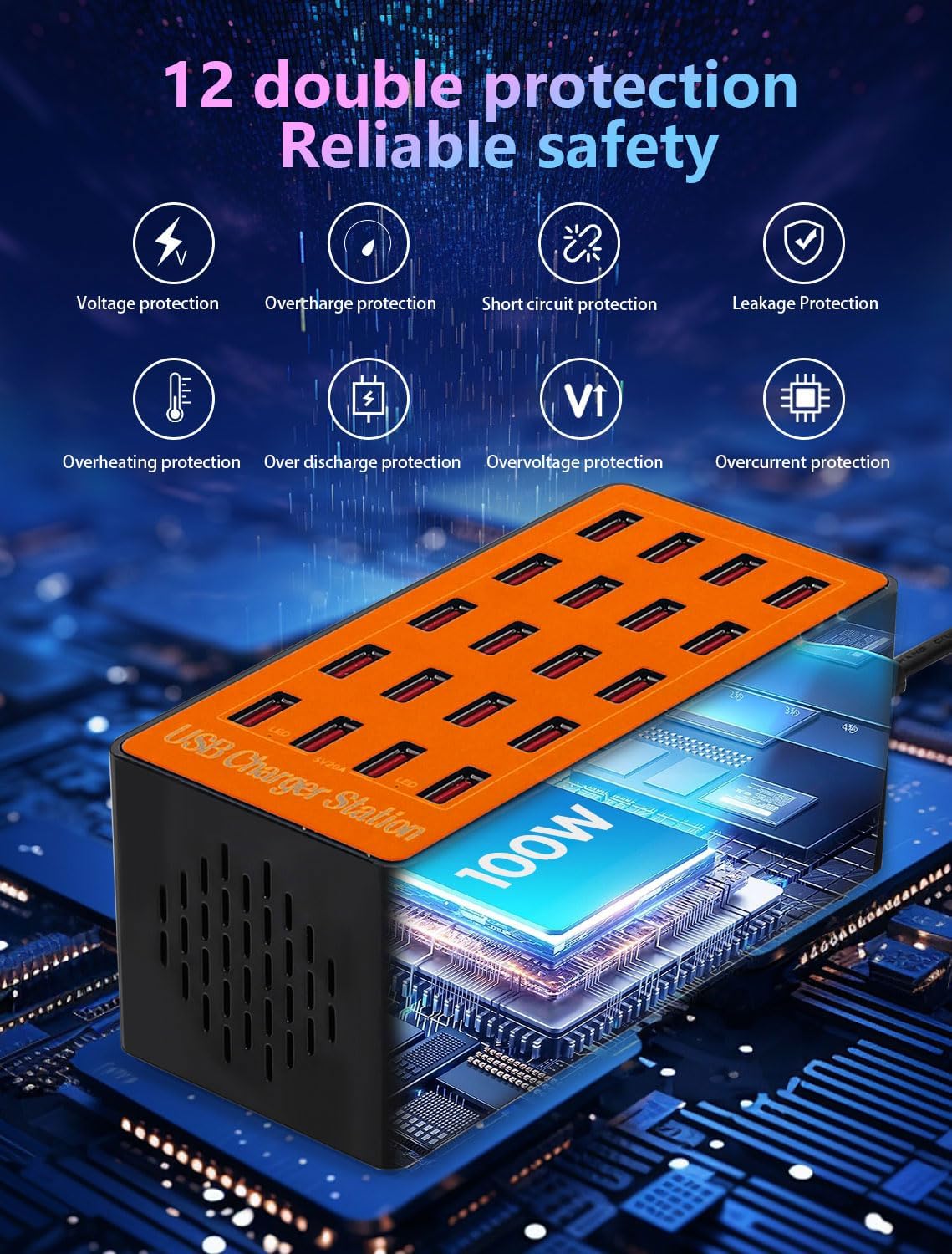 Charging Station, 100W20Port USB Charging Station, Multiple USB Charger Station, Charging Station for Multiple Devices, Multi USB Charging Station