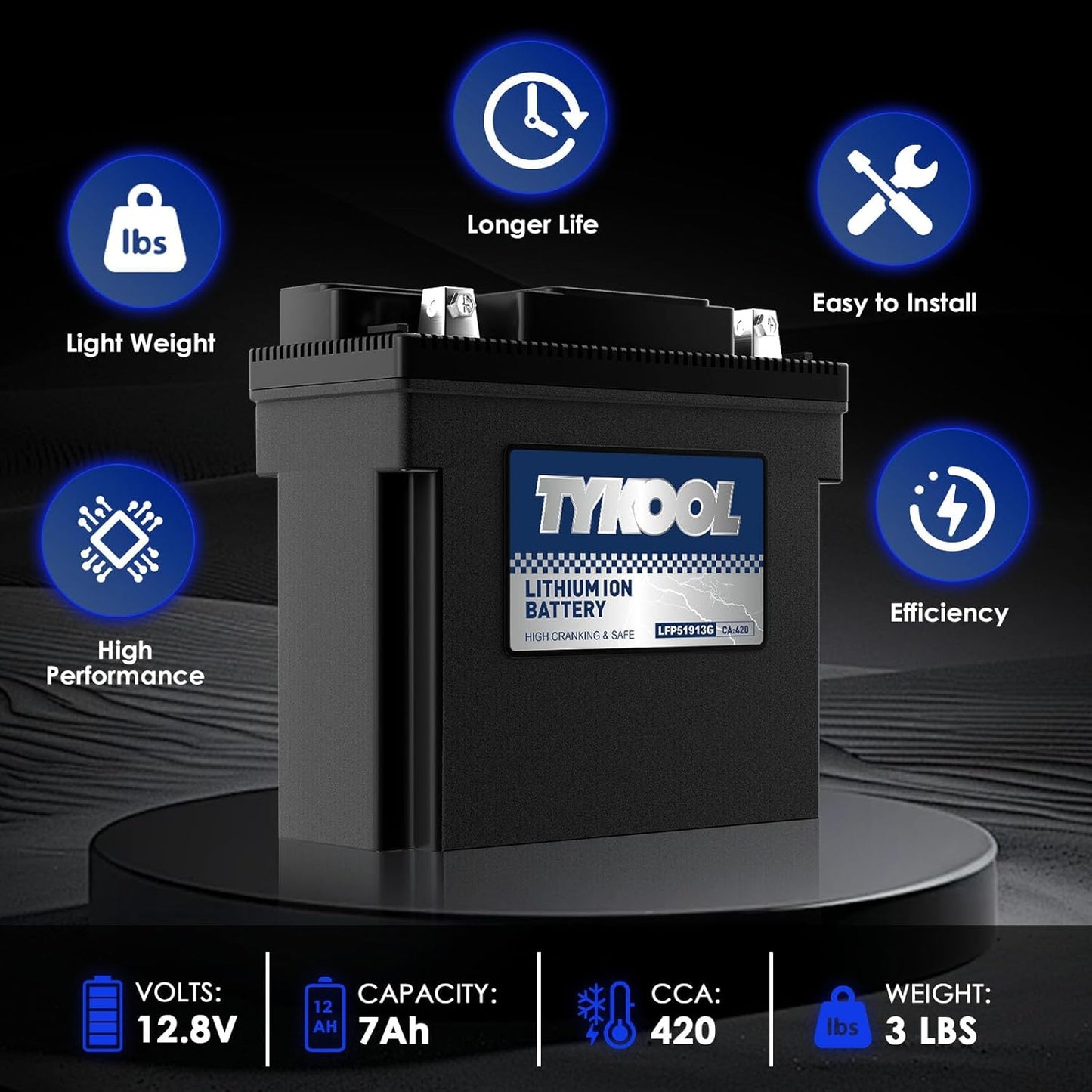 51913/51814 LiFePO4 Lithium Motorcycle Battery, 420CCA,Digital Readout, Fits for BMW motorcycle,R1200RT, K1200LT, R80GS; Champion Generator, Dual Fuel Generator, Lawn Mower Battery