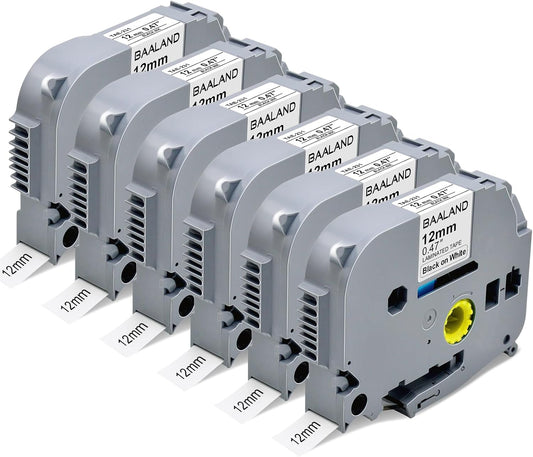 6-Pack Label Maker Tape Replace for TZe231 Tze Tz Tape 12mm 0.47 Inch Laminated White Compatible with Brother P Touch Label Maker PT-D210 PT-D200 PT-D220 PT-H100 PT-H110 PT-D600, Black on White