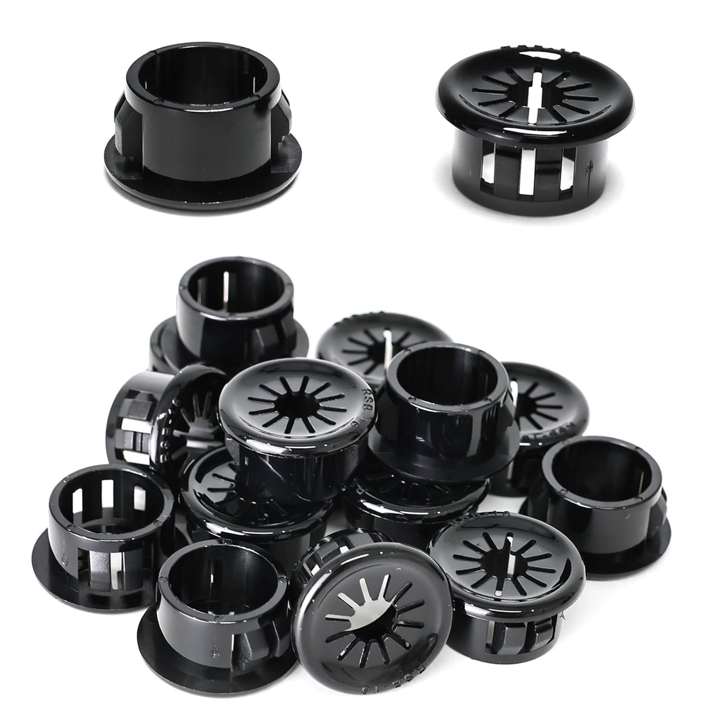 50 Pcs Cable Grommet, Snap Bushing 5/8" (16 mm) Mounting Diameter, Flexible Petal-Shaped Buckle Round Nylon Desk Grommet for Wires Through Countertop Cord Organizer and Protection, Black