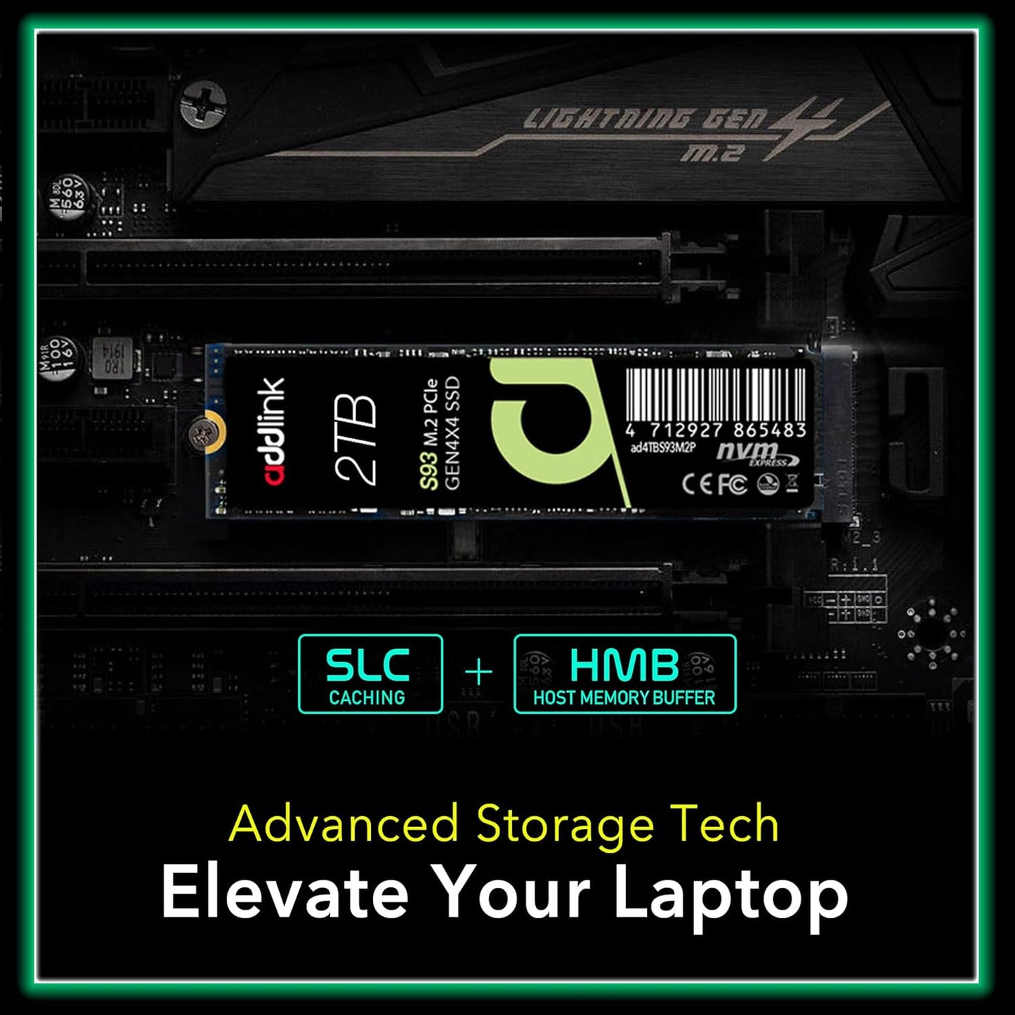Addlink S93 2TB PCIe 4.0 M.2 Gen 4 Memory Expansion SSD, Up to 7400 MB/s, Internal Solid State Drive with HMB Technology for Laptop, Gaming and Creators
