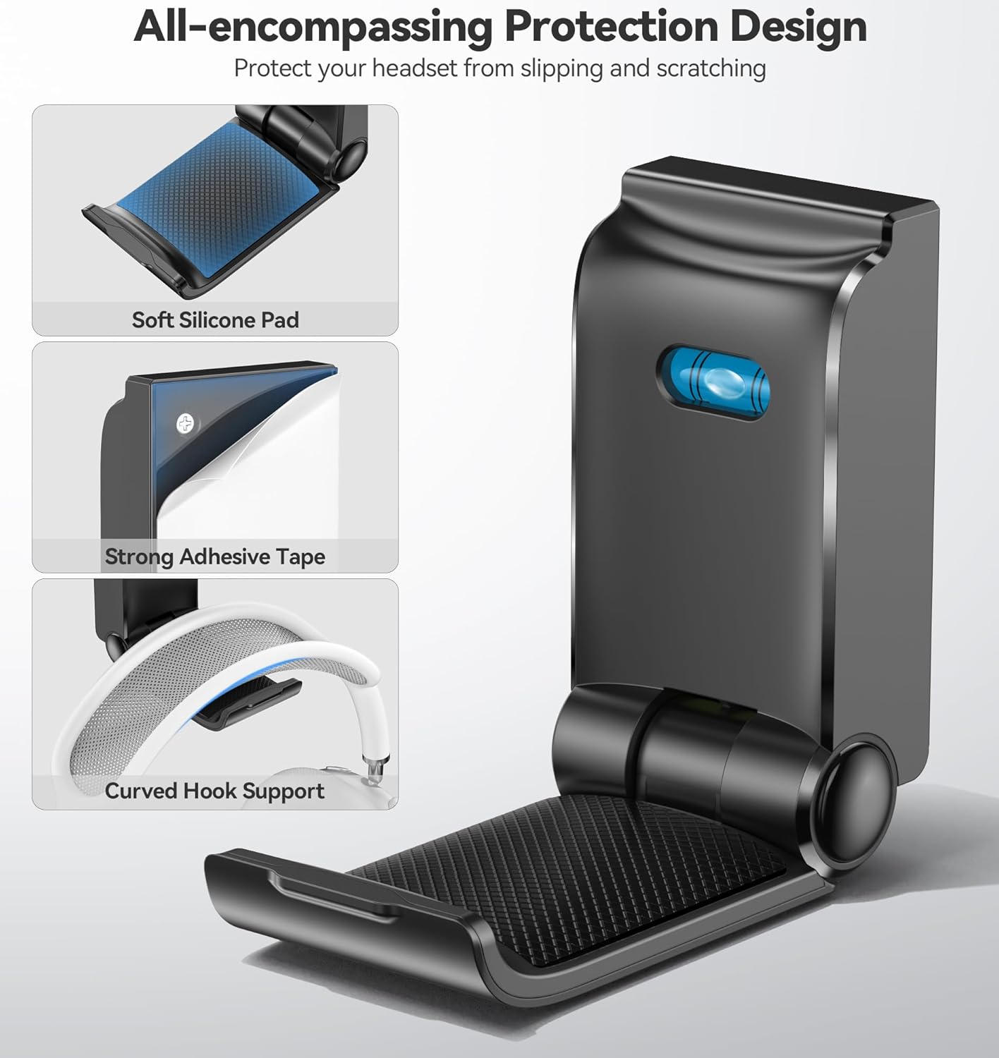 Headphone Stand, Wall Mount Headset Hanger, Gaming Headphone Holder Hook Clip, Foldable Headset Stand Desk Holder for PC Earphone Accessories, Black(2 Pack)