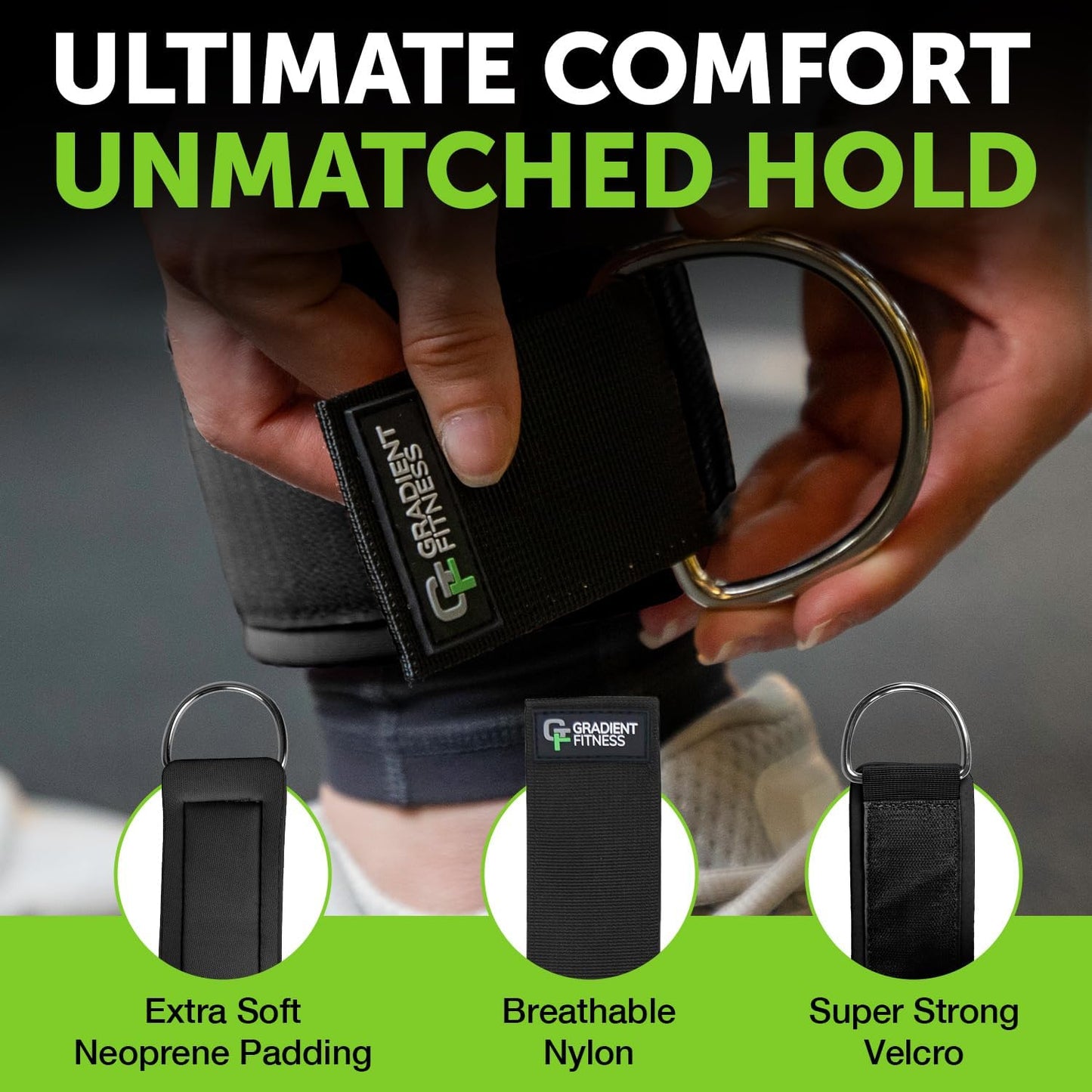 Gradient Fitness Ankle Straps (2 Pack) | Ankle Strap for Cable Machine, Ankle Bands for Working Out, Cable Ankle Strap