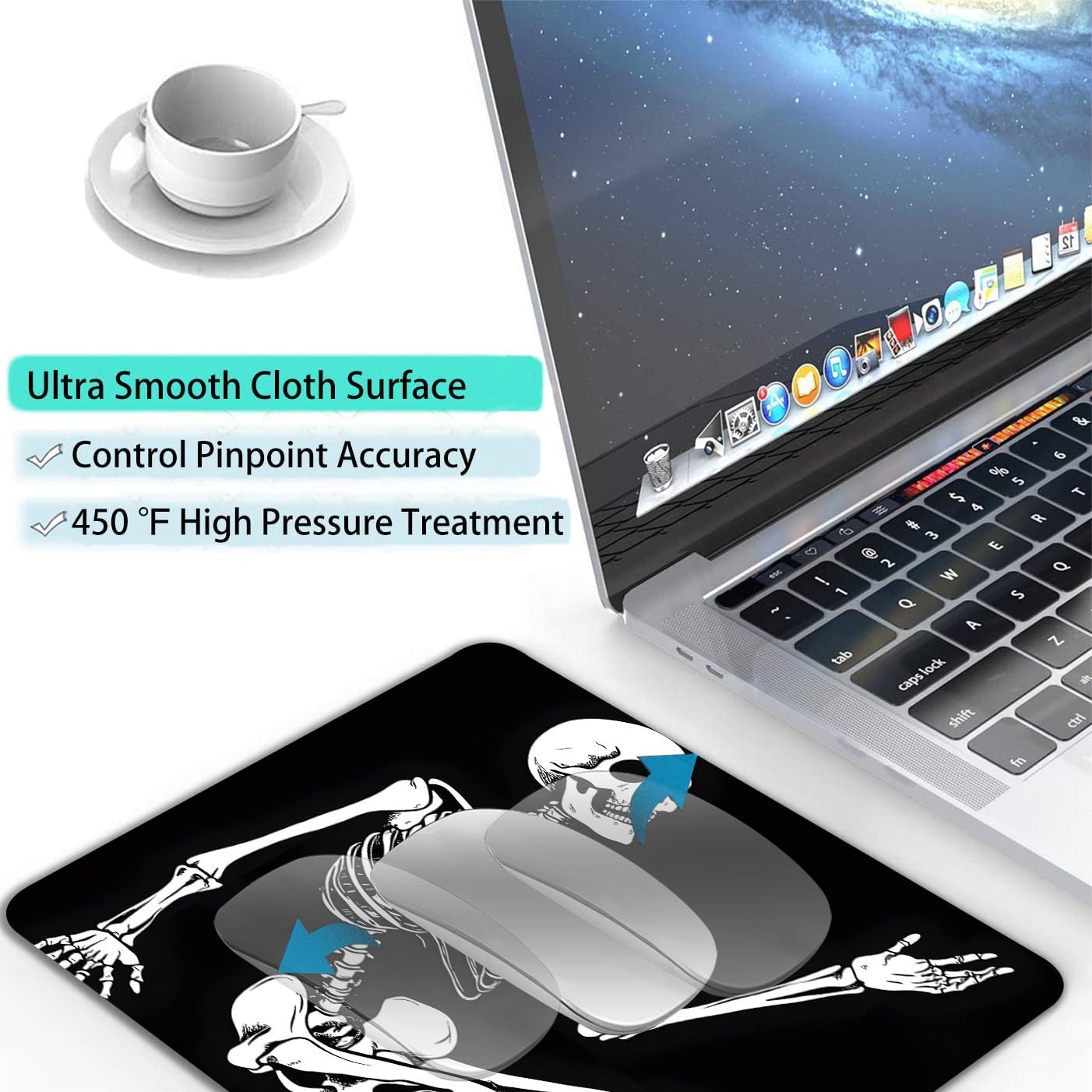 Cool Funny Skull Custom Mouse Pad with Non-Slip Rubber, Small Square Design for Wireless Laptop & Computer Mouse Pads for Desk, 9.5 x 7.9 inch Smooth Surface for Gaming & Office