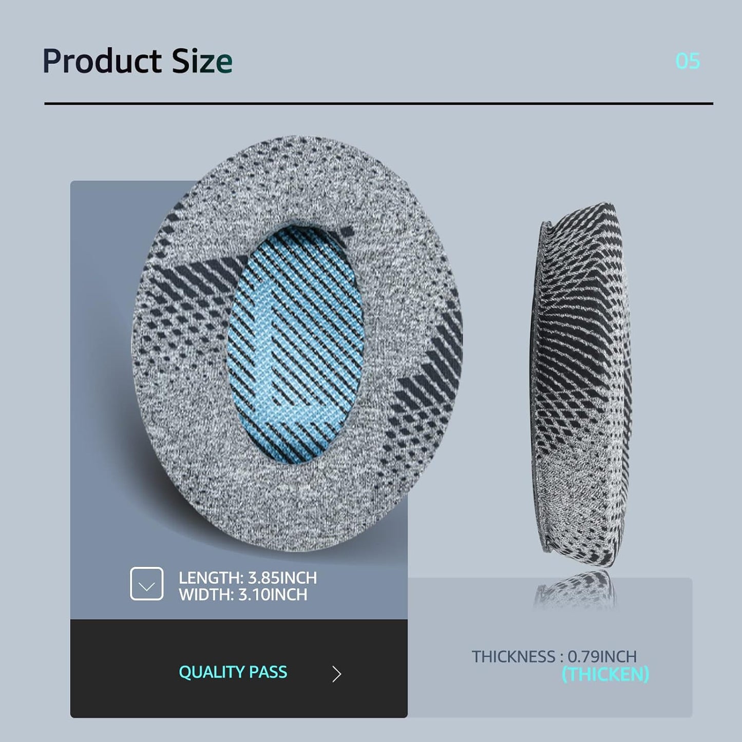 Cooling-Gel QuietComfort 35 / QC35 ii Fabric Replacement Ear Pads for Bose Headphones, Compatible with Bose QC45 QC25 QC2 QC15/ Around-Ear 2 AE2i AE2w/ SoundTrue & SoundLink Series, Blue