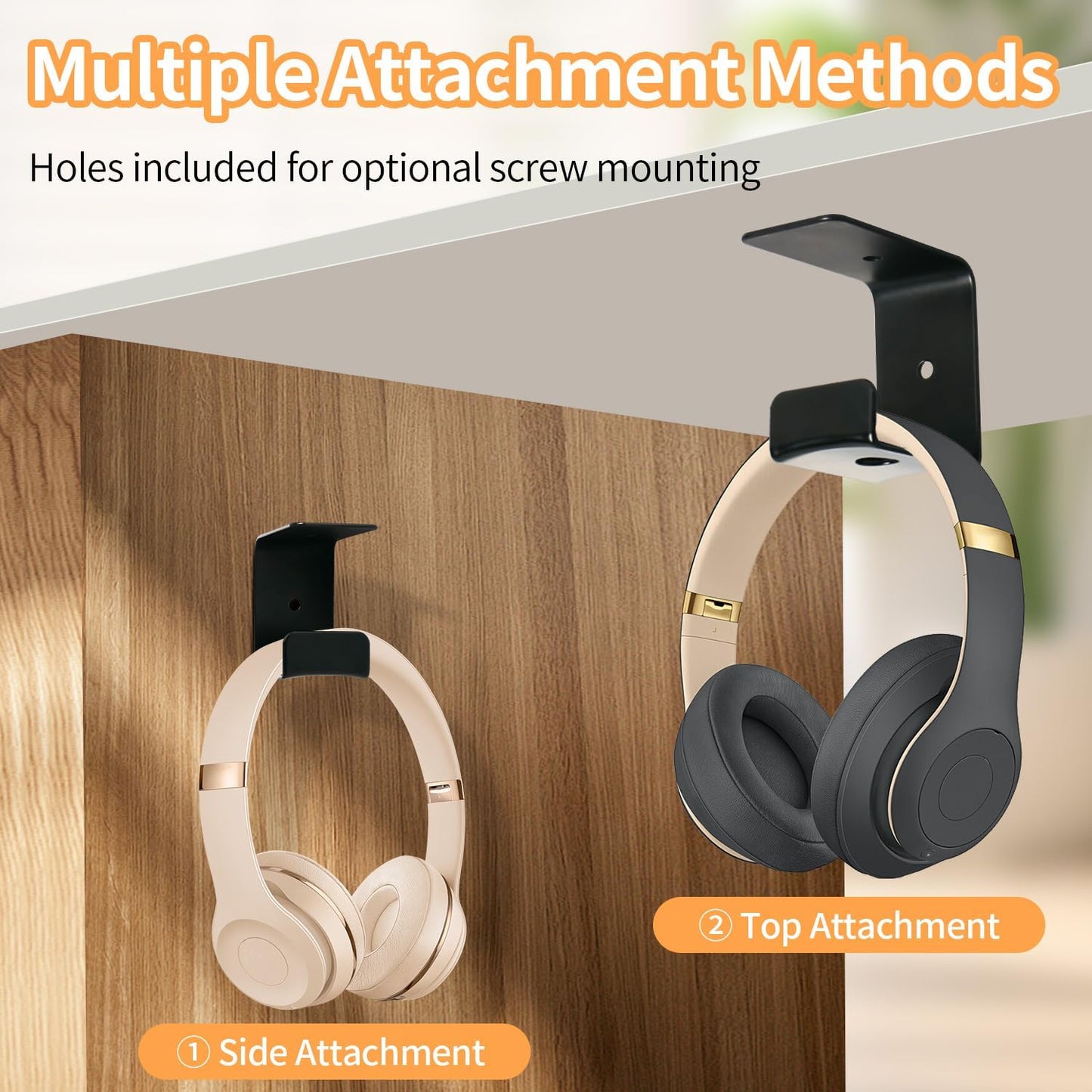Headphone Mount Hanger,Headset Holder for Desk,Headset Holder Aluminum Hook with Strong Adhesive Tape for Classroom, Gaming Room with 2 Install Style with Rubber Pad,Single