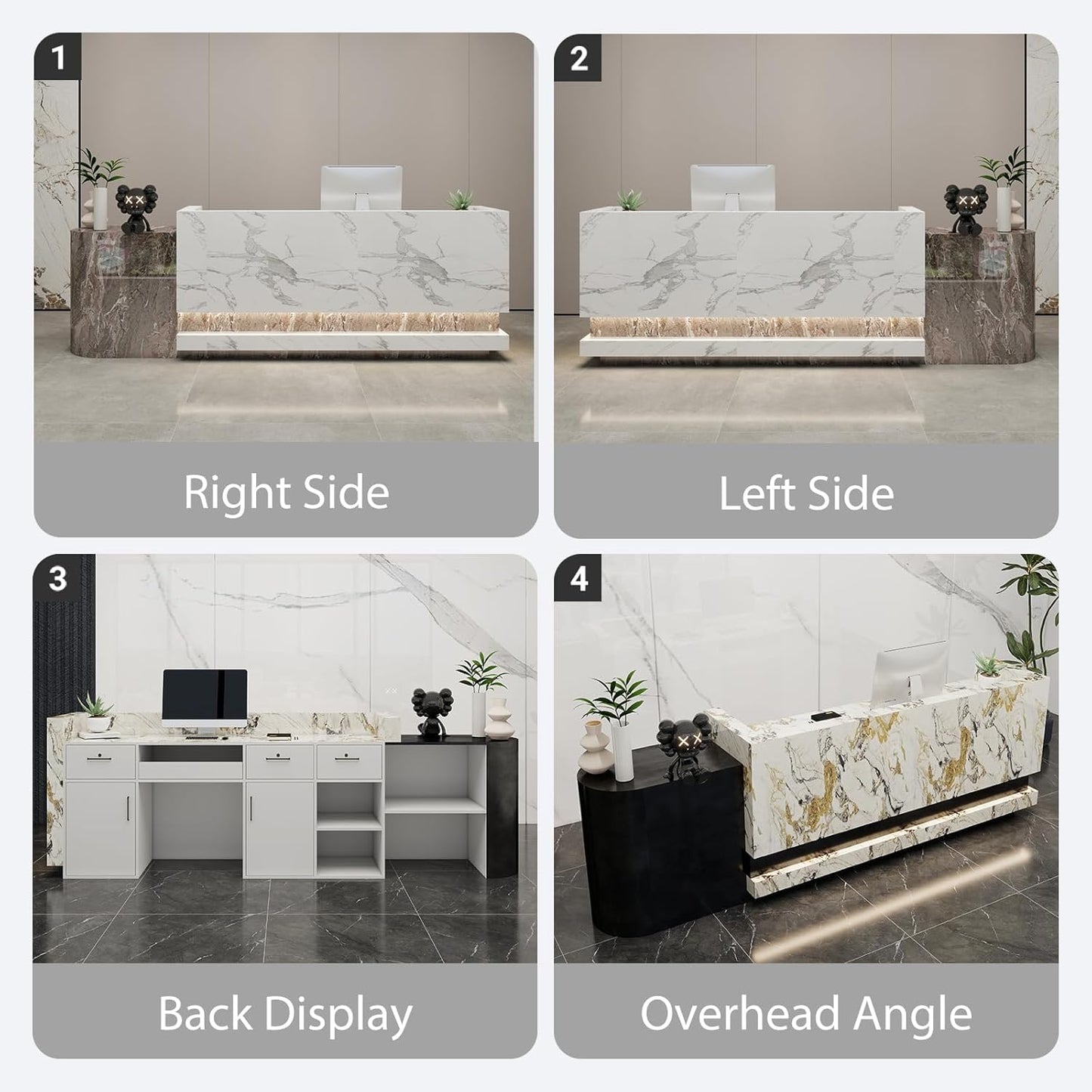 Front Desk Reception Counter - Lockable Storage & Keyboard Tray | Reception Desk with Counter, Customizable Large Counter Table (Black+White, 64'')