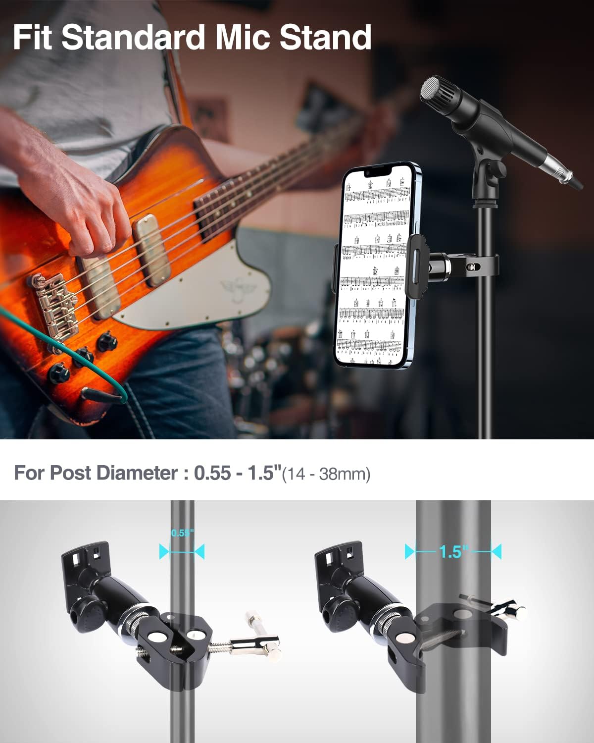 elitehood 360 Swivel Tilt Phone Holder and Mount, Adjustable for Music Boom Mic and All iPhone, Android Cell Phone