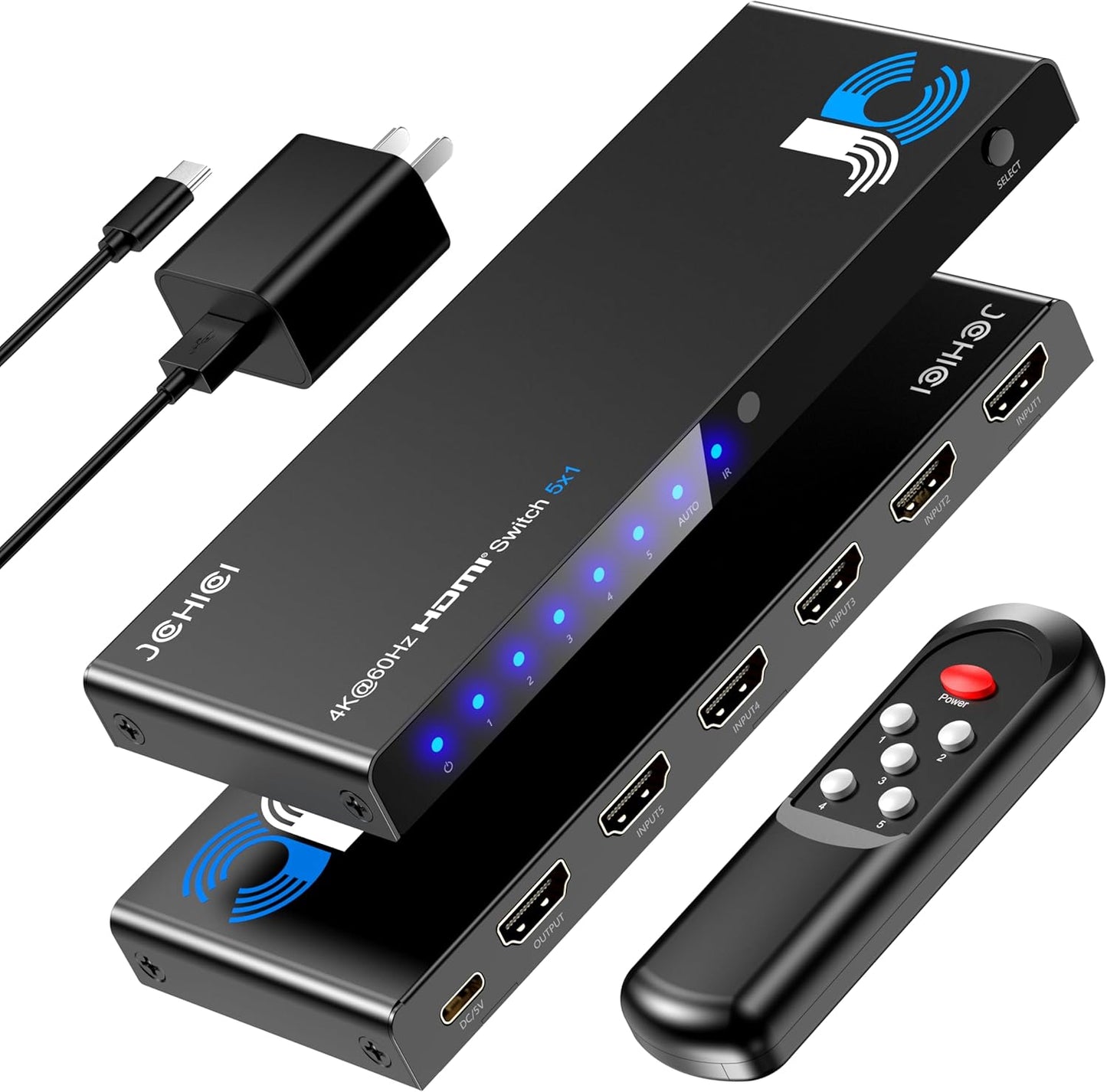 4K HDMI Switch 5x1 with Remote - 4K@60Hz HDR HDCP 2.2 - Auto-Switch for PS5/PS4/Xbox/Switch/PC