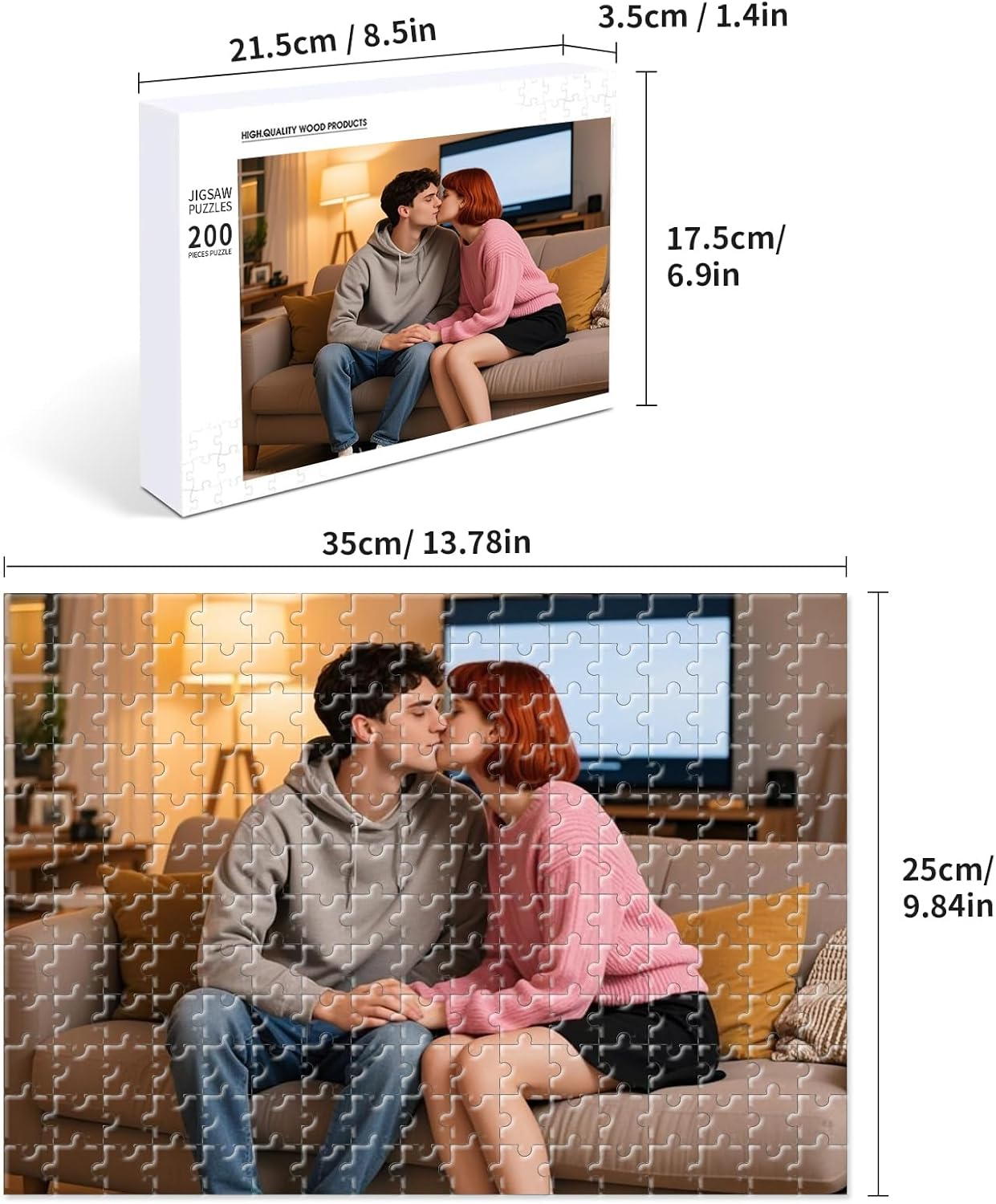 Custom Photo Puzzle – Personalized Jigsaw Puzzle 200/300/500/1000/1500 Pieces – Glossy Finish – Custom Puzzle Gift for Adults,Family,Wedding,Couples,Anniversary(200-vertical)