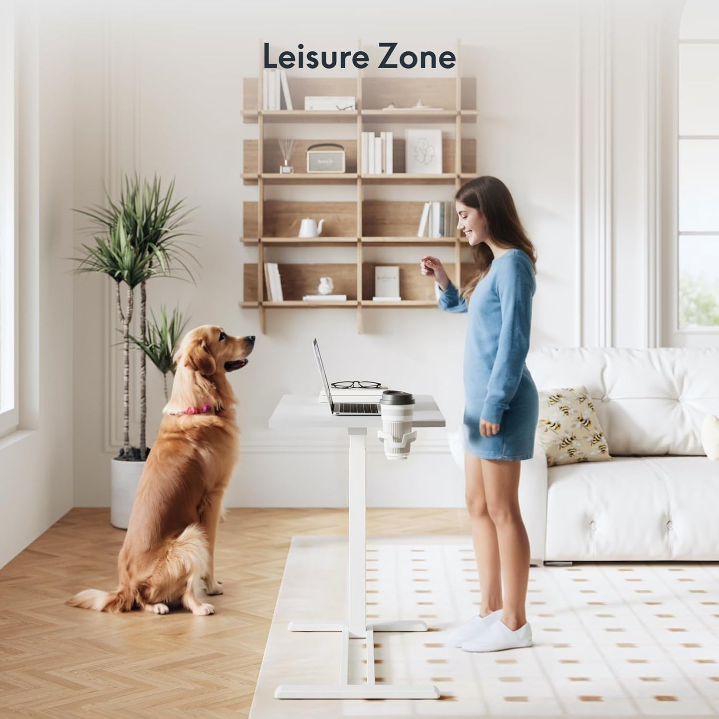 FLEXISPOT Adjustable C Table with Wheels, Mobile Snack Side End Table Sofa Couch Bedside Table Laptop Rolling Cart TV Tray Night Stand Small Space Side Table,(31.5" W x 17.7" D,White)