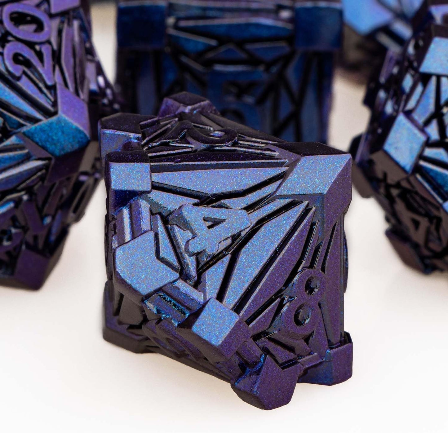 7PCS Metal DND Dice Set with Box, Debris RPG Blue Purple D and D Dice for use with D&D Tabletop Games Role Playing Game Polyhedral Dice Set D20 D12 D10 D8 D6 D4