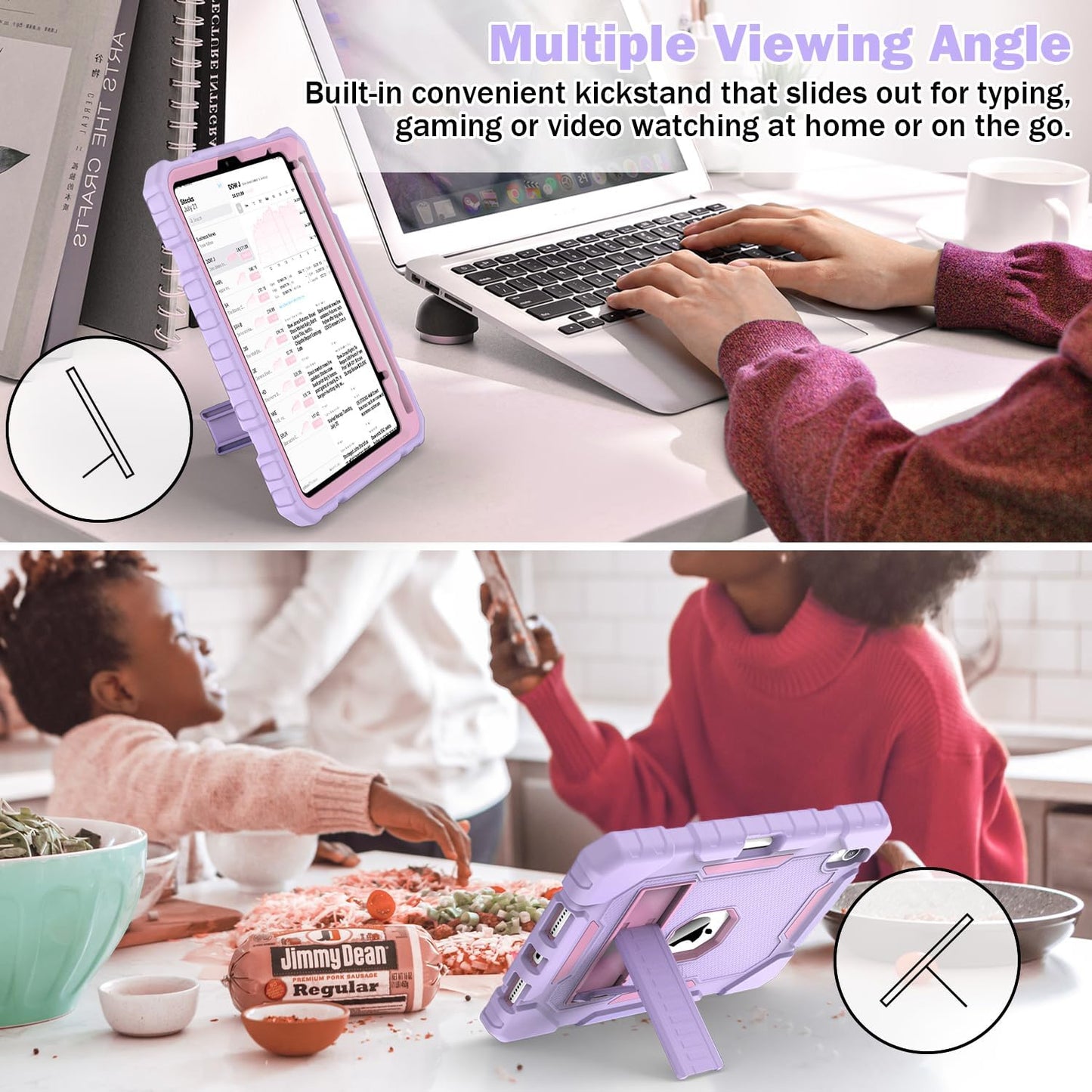 Grifobes Case for iPad Mini 7 (A17 Pro) 2024 / Mini 6 2021 8.3 inch, Heavy Duty Shockproof Rugged Cover with Pencil Holder Stand, for I Pad Mini 7th/6th Gen 8.3" Case for Kids Girl (Purple)