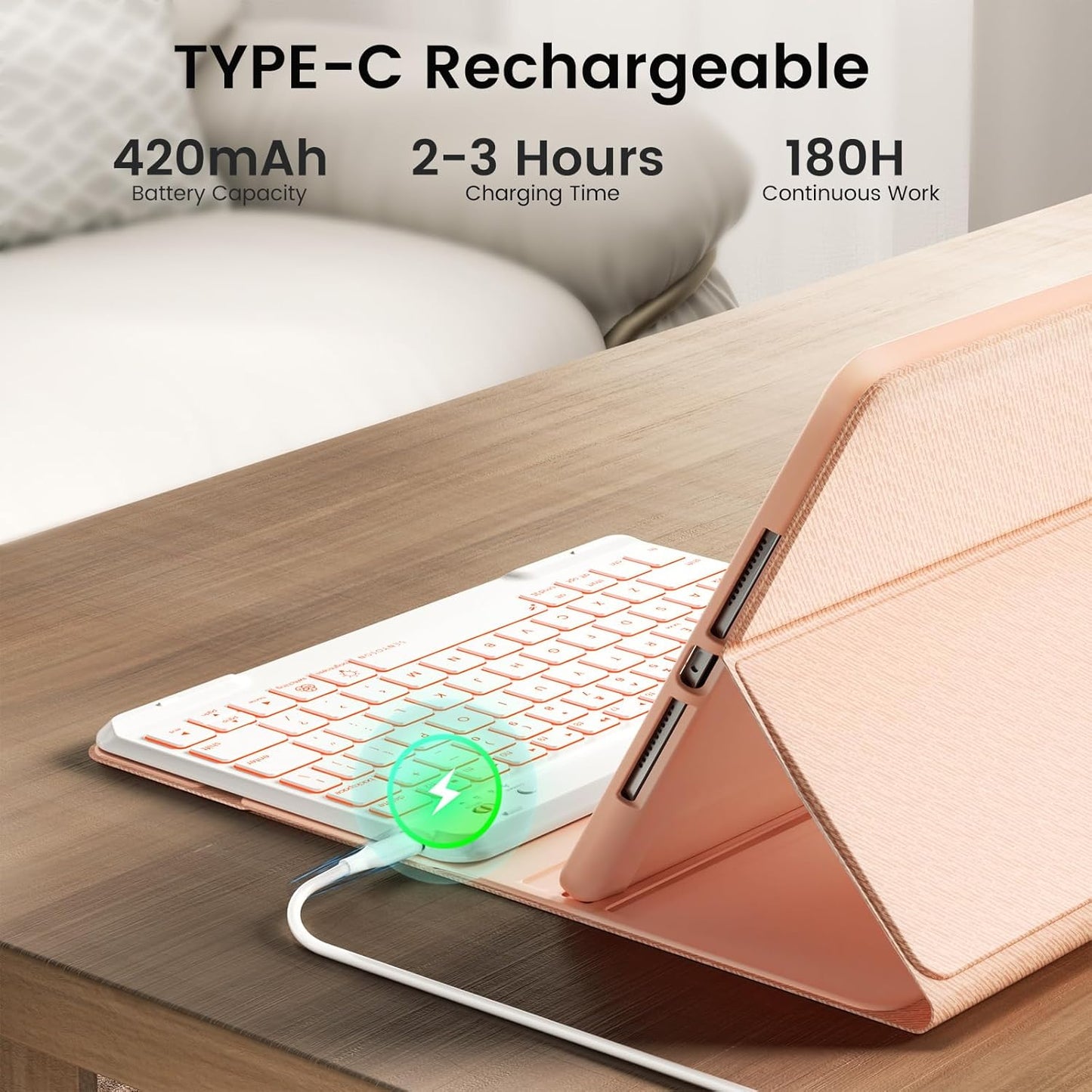 Keyboard Case for iPad Air 11-inch M2/Air 5th 4th Generation, 7-Color Backlit Detachable Keyboard Case with Pencil Holder for iPad Air 11" 2024 /Air 5 2022/Air 4 2020/Pro 11 1st, Rose Gold