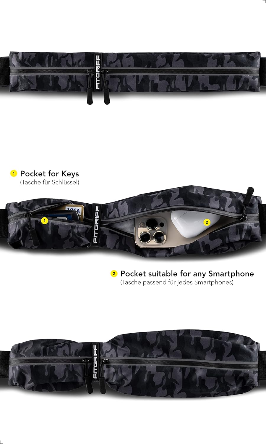 Fitgriff® Running Belt for Men & Women - Secure Jogging Pouch for Phone, Keys & Essentials - For All Cell Phones
