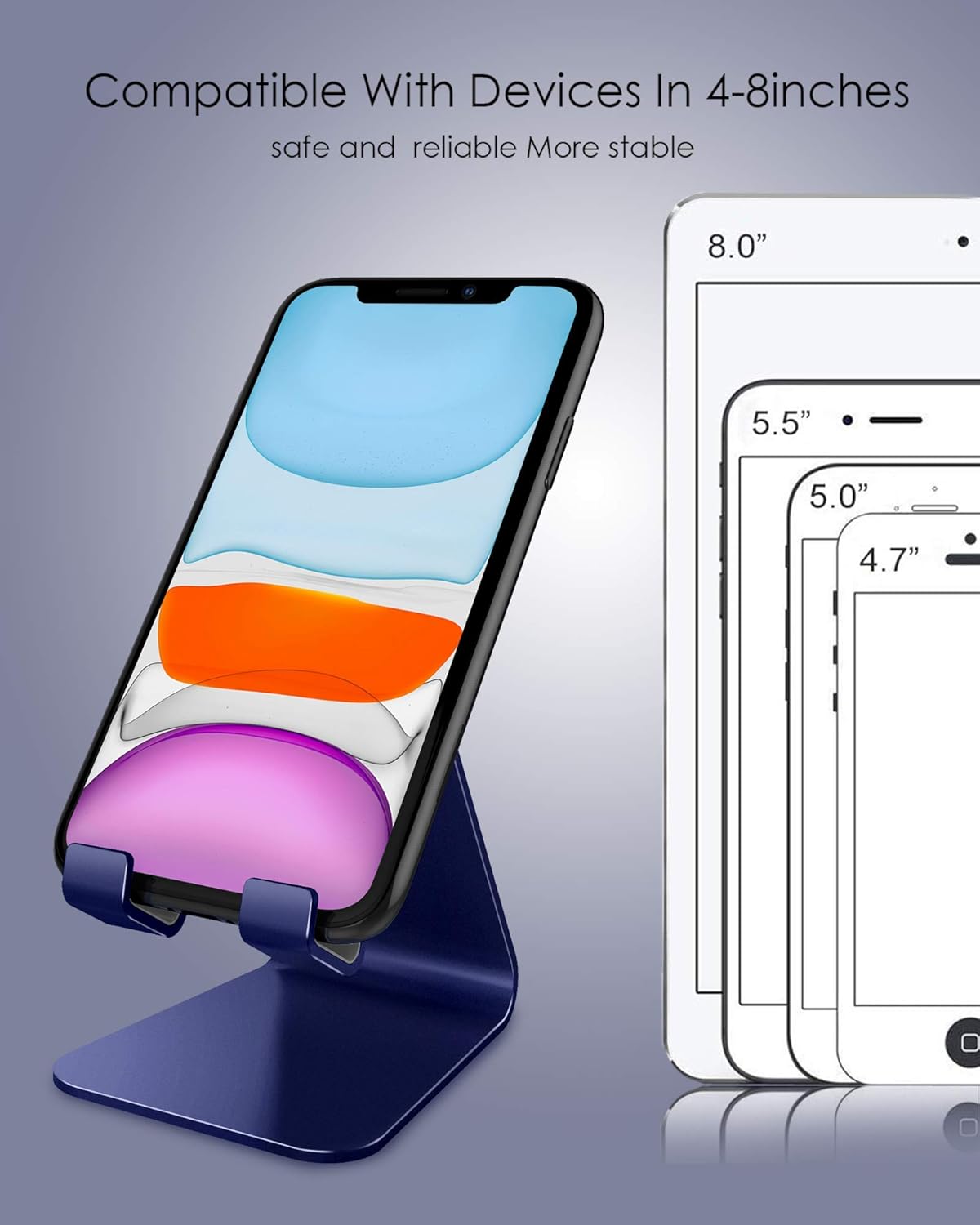 CreaDream Cell Phone Stand, Cradle, Holder,Aluminum Desktop Stand Compatible with Switch, All Smart Phone, iPhone 11 Pro Xs Max Xr X Se 8 7 6 6s Plus SE 5 5s-Navy Blue
