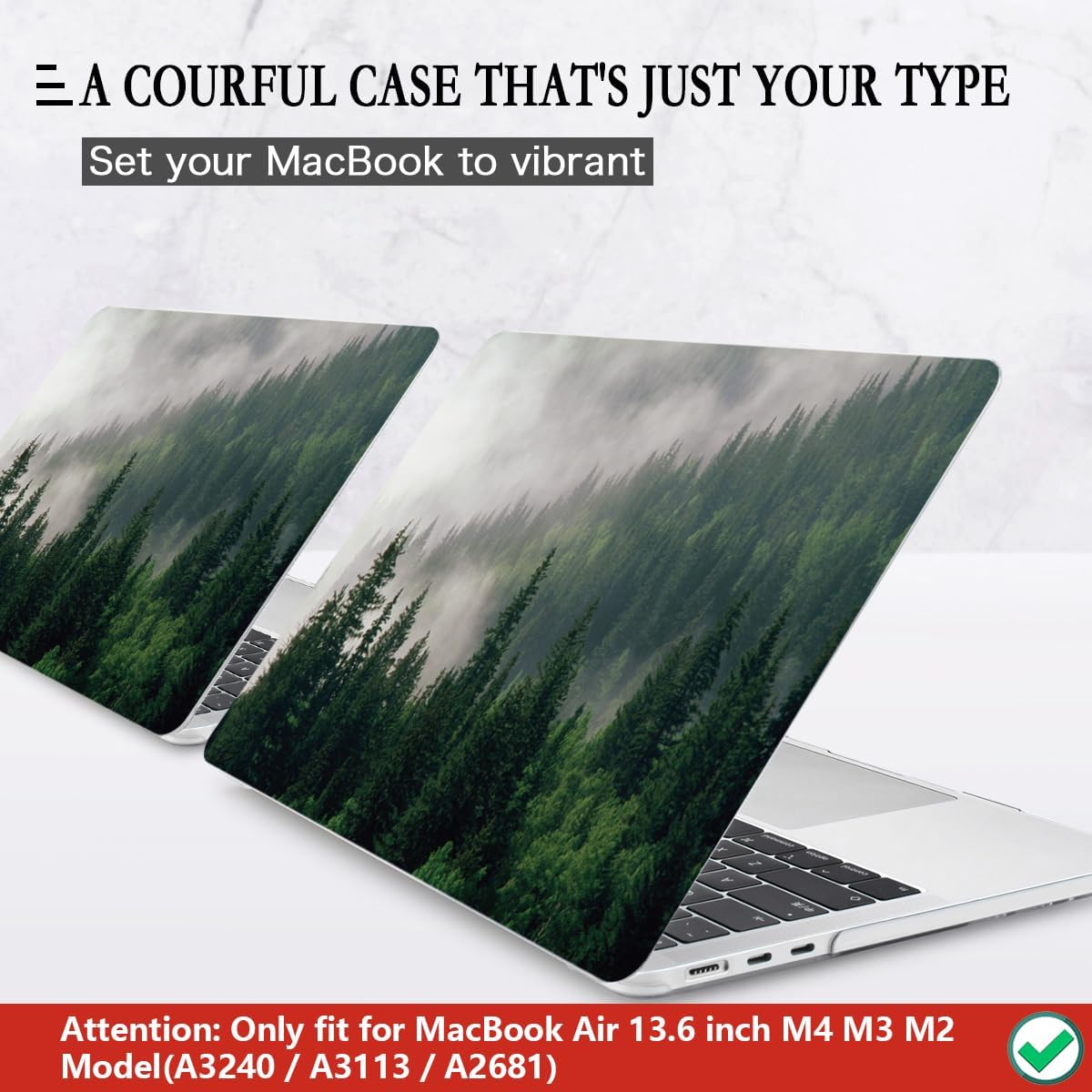 CISSOOK Compatible with MacBook Air 13.6 inch Case A3240 A3113 A2681 2025 2024 2022 Release, Forest Hard Shell Case with Keyboard Cover Type C to USB Transfer for MacBook Air 13.6 M2 M3 M4, Forest