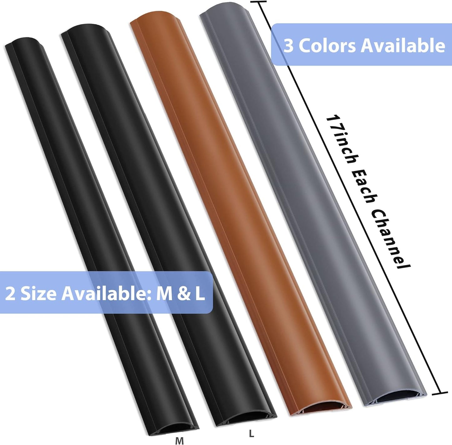 Cord Hider Floor 34in (2X L17in), Large Capacity Floor Cord Cover, Hard PVC Wire Cover, Cable Management Floor, Brown, Cord Cavity - 1.1"(W) x 0.4"(H)