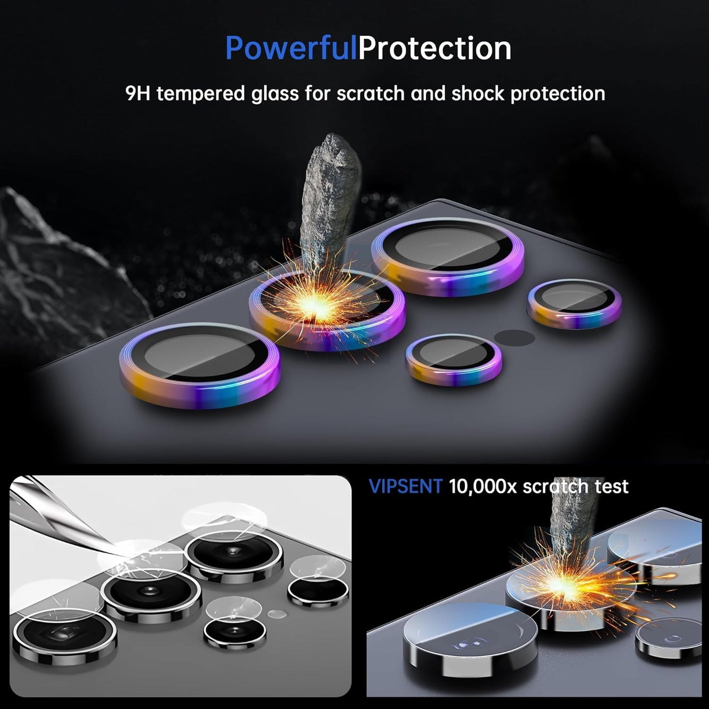 For Samsung Galaxy S23 Ultra Camera Lens Protector, Individual Lens Protector, Ultra HD 9H Tempered Glass Screen Protective Cover, Anti-scratch, Military Grade Drop Protection 2 Set. (Colorful, S23 Ultra)