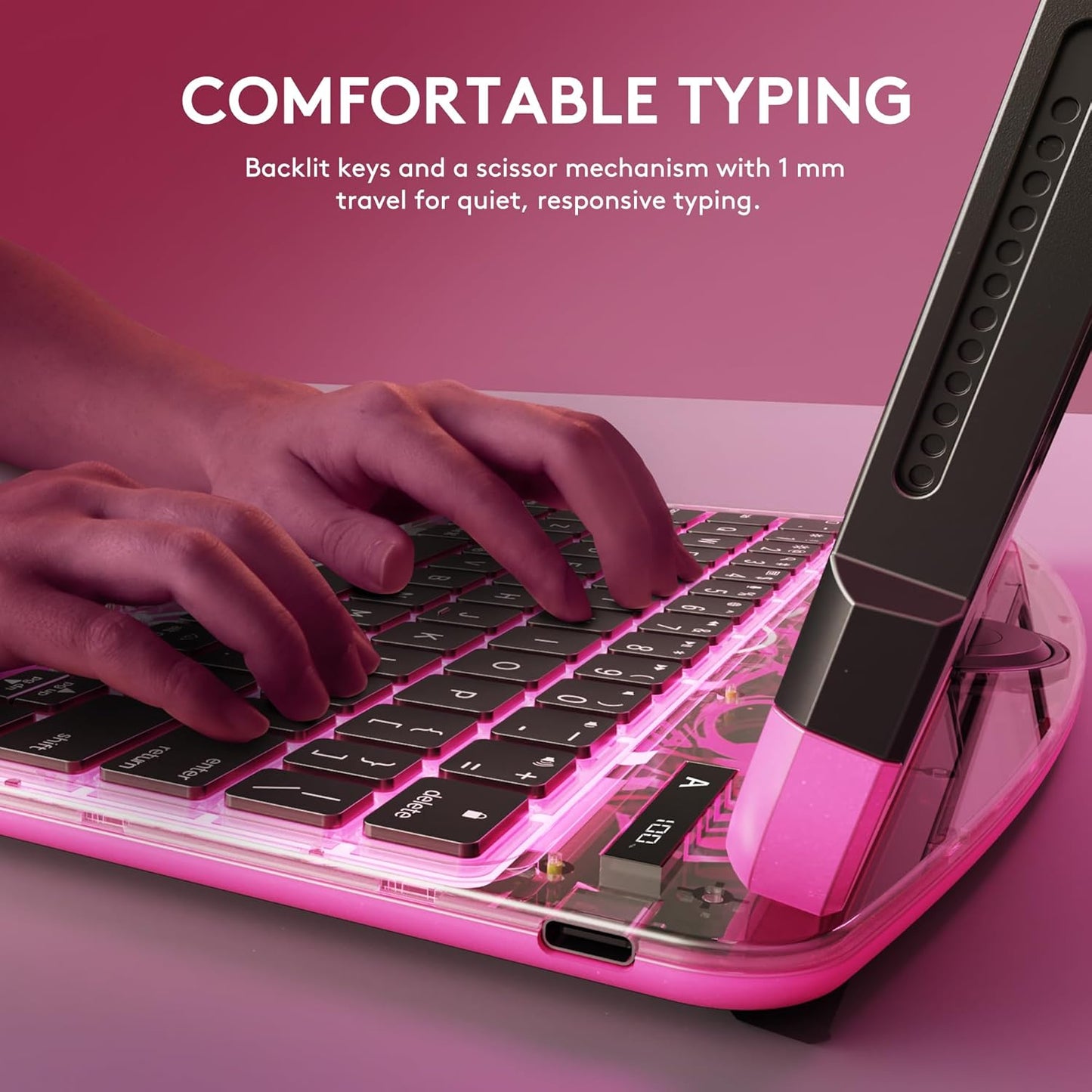 GUSGU Transparent Case with Wireless Keyboard only for 2024 iPad Pro 13-in.(M4), 7 Colors Backlight, Trackpad, 360°Rotating Stand for iPad Pro 13, Tech Style