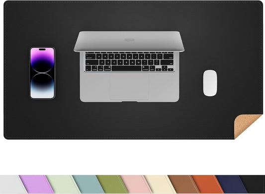 AFIING Leather Desk Pad Protector, Office Desk Mat, Large Mouse Pad, Desk mat for Keyboard and Mouse, Laptop Desk Pad, Waterproof Desk Writing Pad for Office and Home (Black, 23.6" x 13.7")