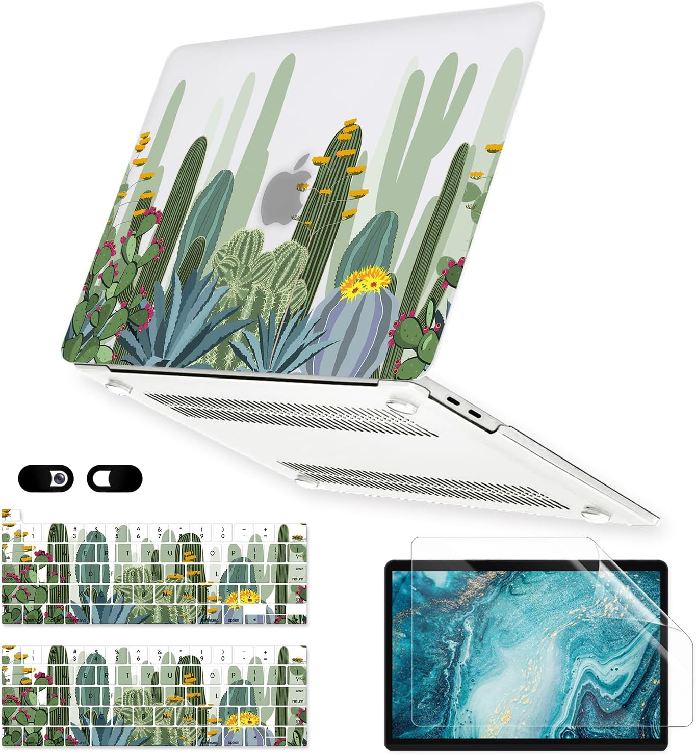 Case for MacBook Pro 13 inch M2 M1 A2338 A2289 A2251 A2159 A1989 A1706 A1708 2023-2016 Release, Matte Clear Hard Cover&Keyboard Cover&Screen Protector for Mac Pro 13.3 with Touch ID, Cactus