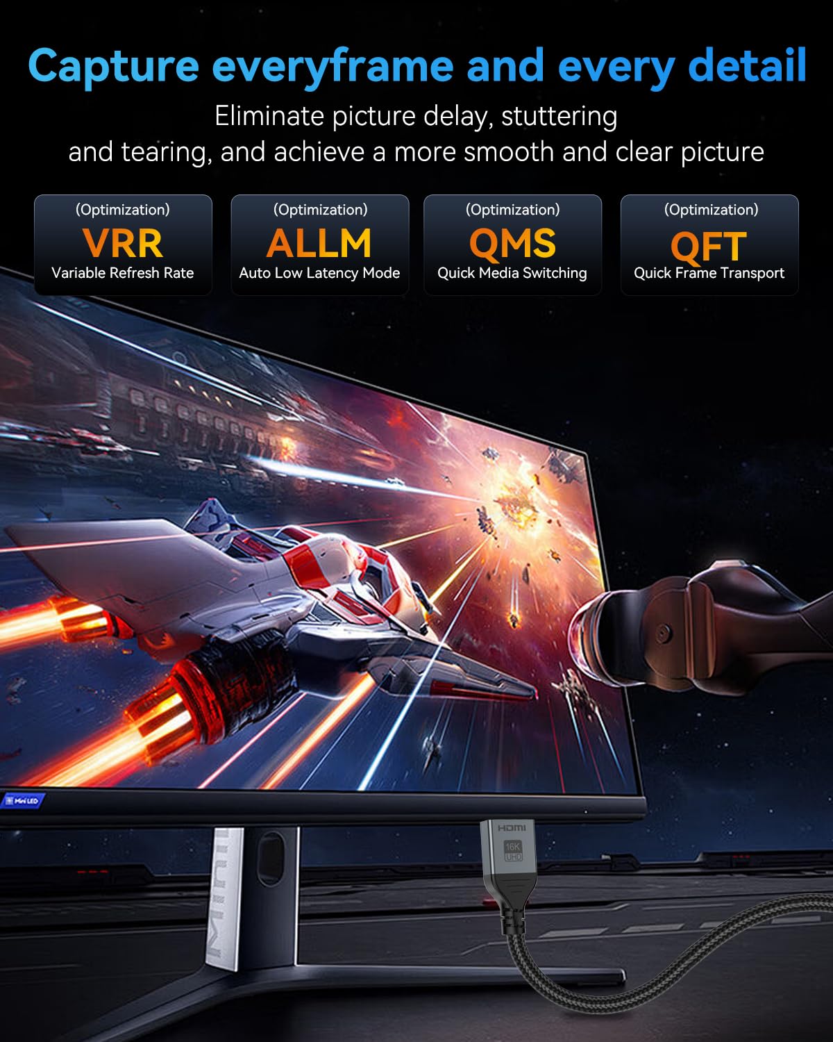 16K 8K HDMI Cable 96Gbps 6.6 FT, Ultra High Speed HDMI 2.2 Cable 16K@60Hz 8K@120Hz 4K@480Hz HDCP 2.2&2.3, Dynamic HDR, eARC,DTS:X, Compatible with Roku TV/HDTV/PS5/Blu-ray/Projector