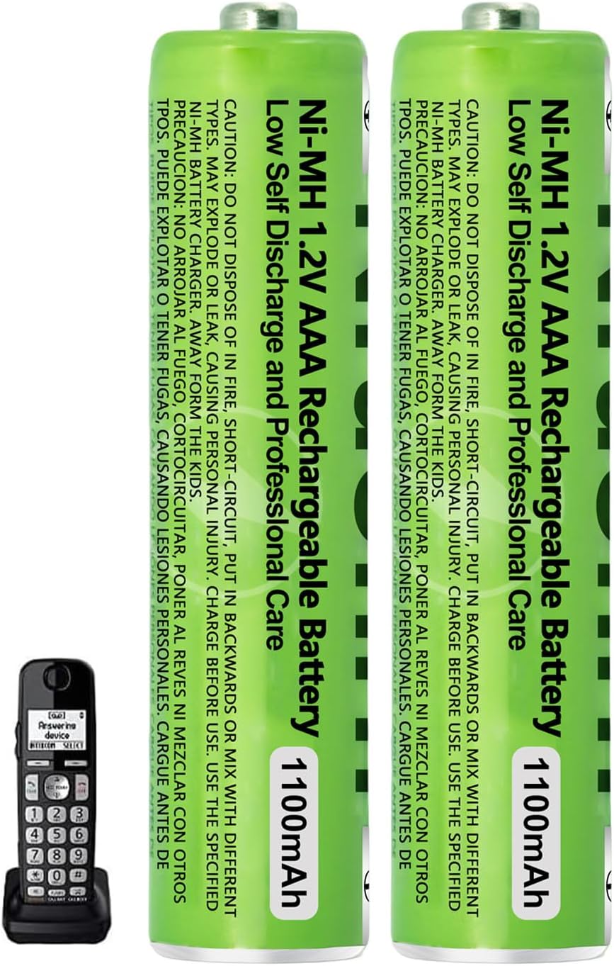 2 Pack NI-MH AAA Rechargeable Battery for Panasonic, 1.2V 1100mah AAA Rechargeable Batteries for Panasonic Cordless Phones Handset, Remote Controls, Electronics