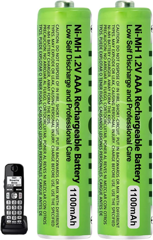 2 Pack NI-MH AAA Rechargeable Battery for Panasonic, 1.2V 1100mah AAA Rechargeable Batteries for Panasonic Cordless Phones Handset, Remote Controls, Electronics