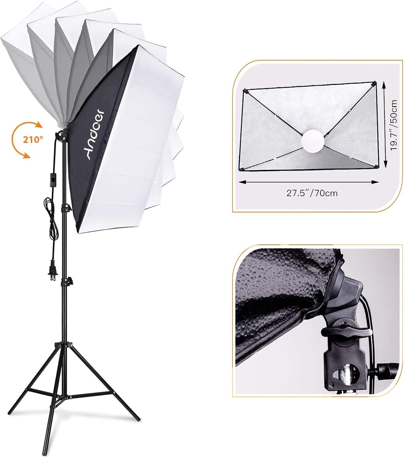Andoer Softbox Photography Lighting Kit Professional Studio Equipment with 20"x28" Softbox, 2800-5700K 85W Bi-Color Temperature Bulb with Remote, Light Stand, Boom Arm for Portrait Product Shooting